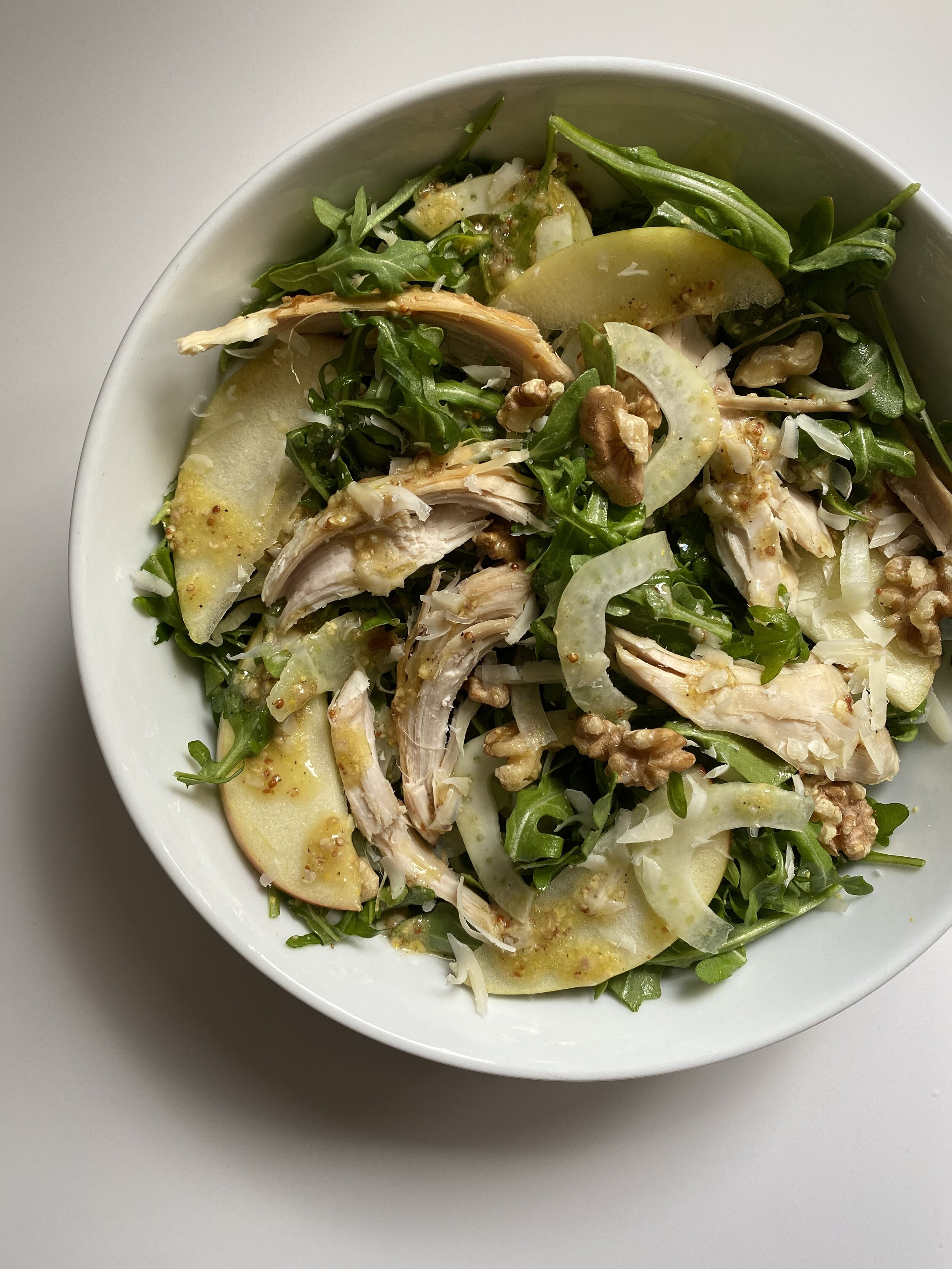 arugula apple fennel salad with toasted walnuts &amp; mustard vinaigrette 