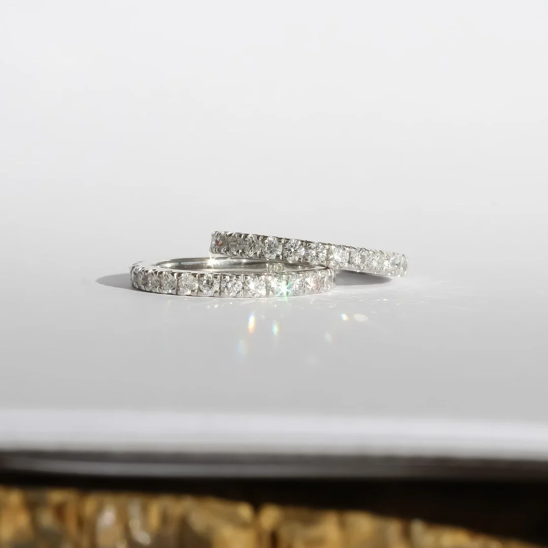 Handmade 14ct white gold eternity ring set