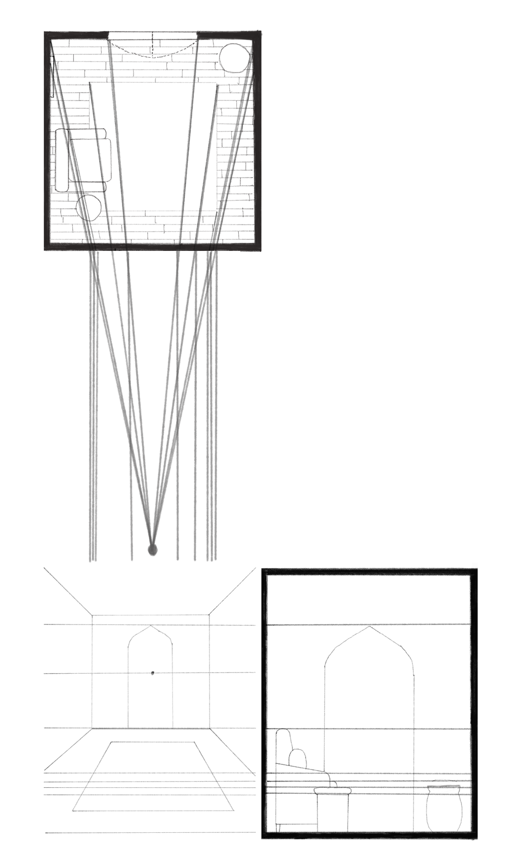 Perspective constructed using the common method, translating a self-developed floor plan and elevation into accurate spatial representation