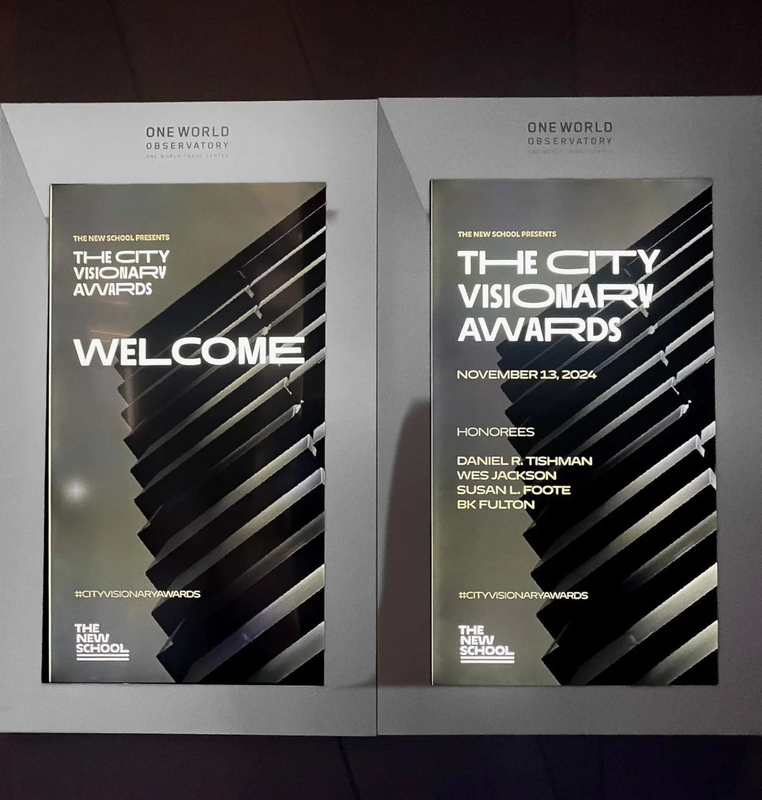 Digital screens at the One World Observatory entrance