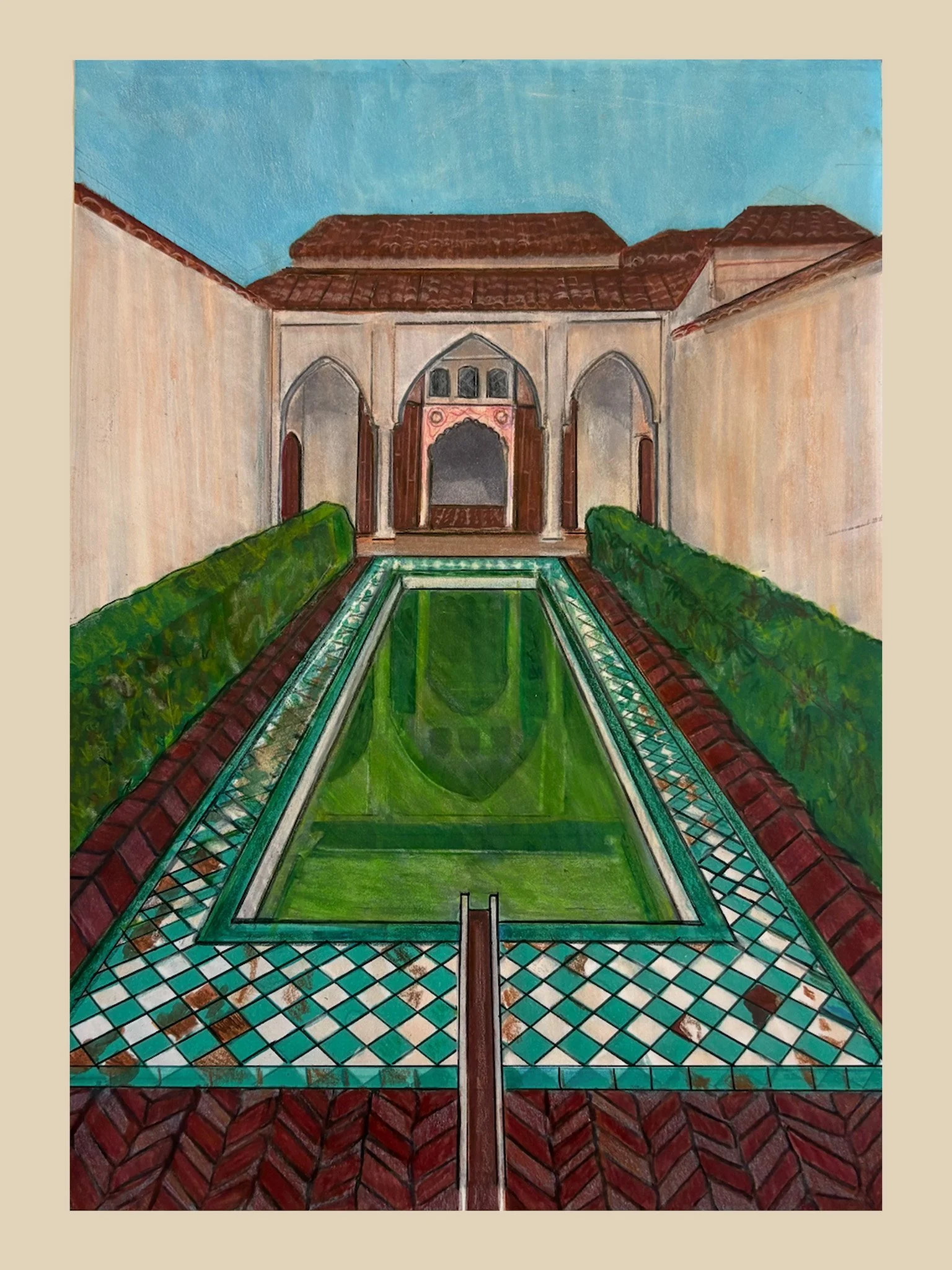 Drawing of the Alcazaba of Malaga,
9x12,
Mixed media (alcohol marker, pen, colored pencil)