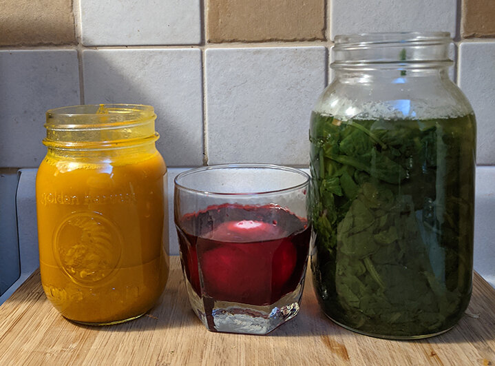 Zero-waste Easter Egg Dye. Turmeric, Pickled Beets Juice, spinach