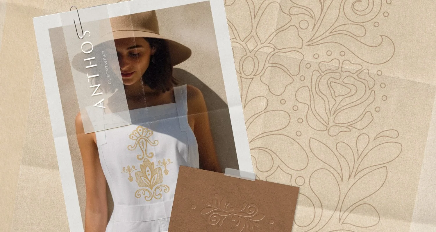 ELEGANT RESORT WEAR CLOTHING LABEL BRANDING, LOGO, ILLUSTRATIONS, PATTERN - EFFIE ANA DESIGN