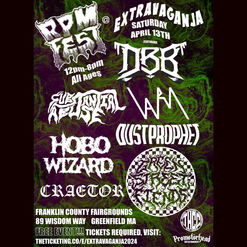 RPM Fest is excited to announce we&rsquo;ll be hosting a music stage at the long running Extravaganja festival, set to take place Saturday April13th at Franklin County Fairgrounds in Greenfield, MA.

Event runs 12pm-8pm, is all ages and is 100% Free 