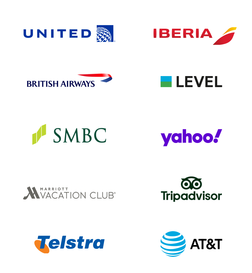where i've worked: united airlines, iberia, british airways, level air, SMBC japan, yahoo, marriott hotels, trip advisor, telstra, AT&T