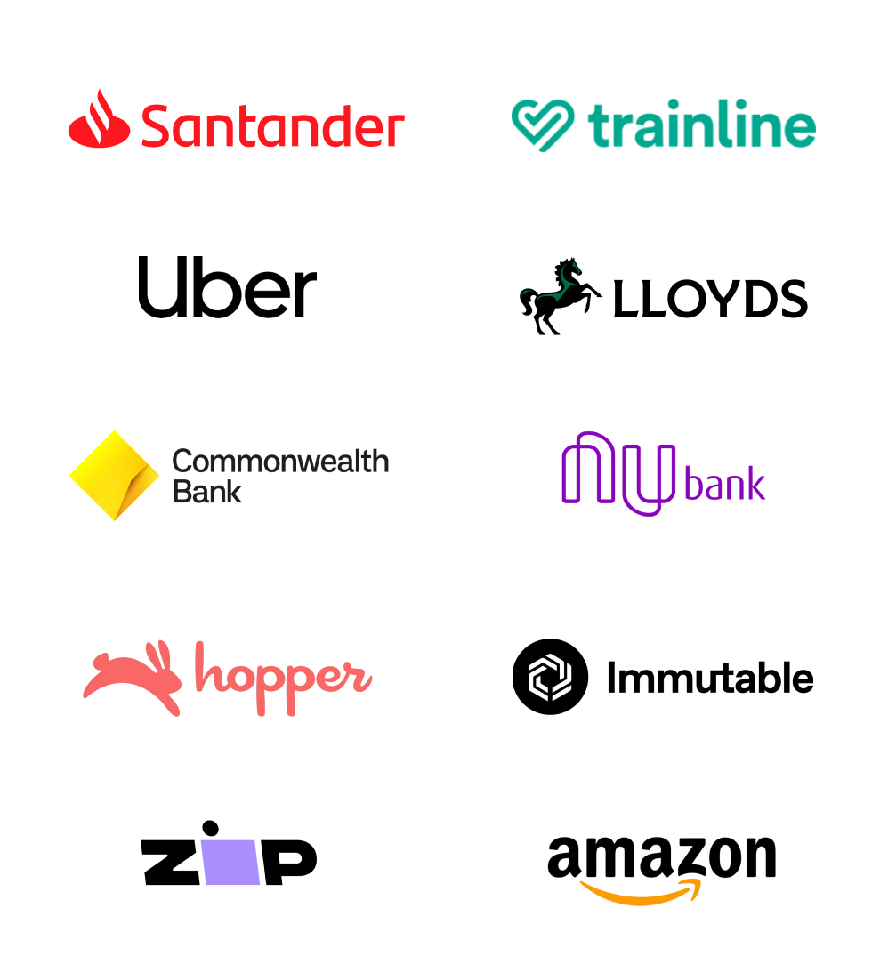 where i've worked: santander, trainline, uber, lloyds bank, commonwealth bank, nubank, hopper, immutable, zip, amazon