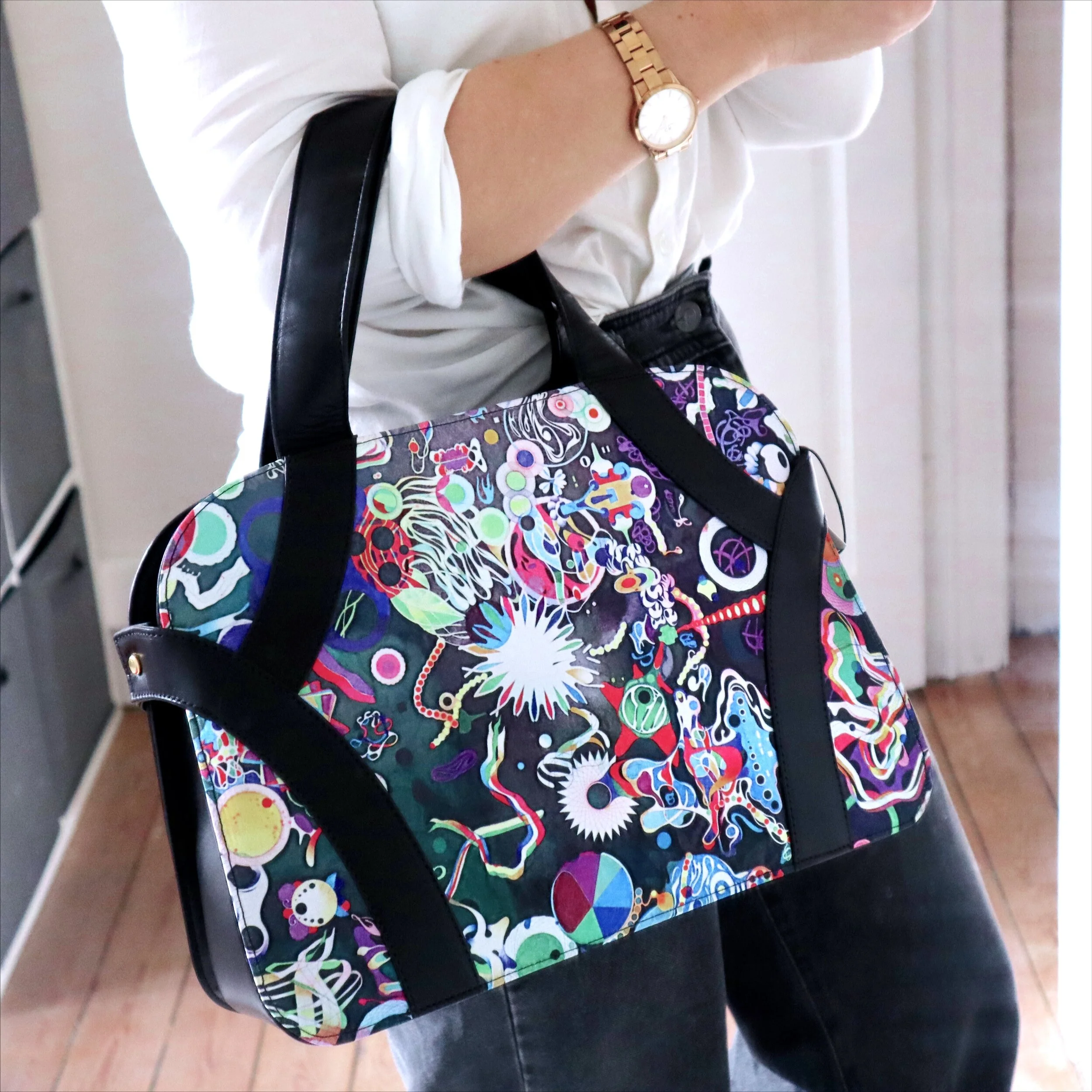 Handbag Andrea, artwork Samuel Levy black leather