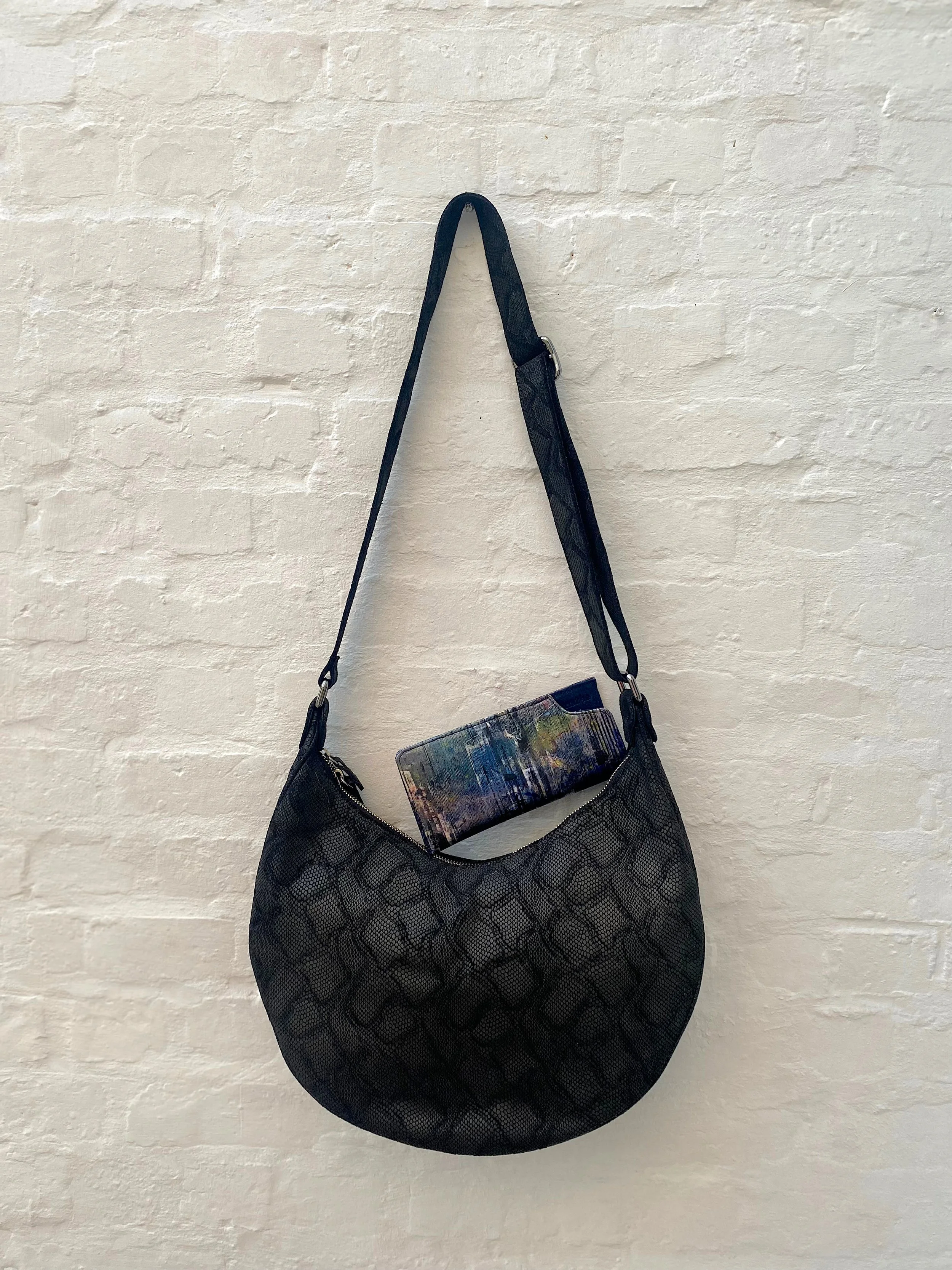 Gwen black leather suede with glasses case, artwork Michel Laasman