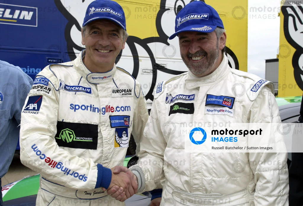 Maurice Hamilton (right) and Tony Jardine (left) team up with MG to compete in the WRC Network Q Rally of Great Britain, 2002. Credit Motorsport Images.