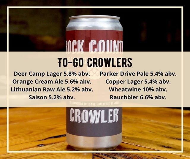 Let us help you stock up for this weekend! Head over to our website (link in profile) to reserve your order for tomorrow&rsquo;s 5-8p pick up time. Walk-ins are also accepted. We&rsquo;ll see ya tomorrow! Cheers 🍻
.
.
.
#downtownjanesville #gorockfo