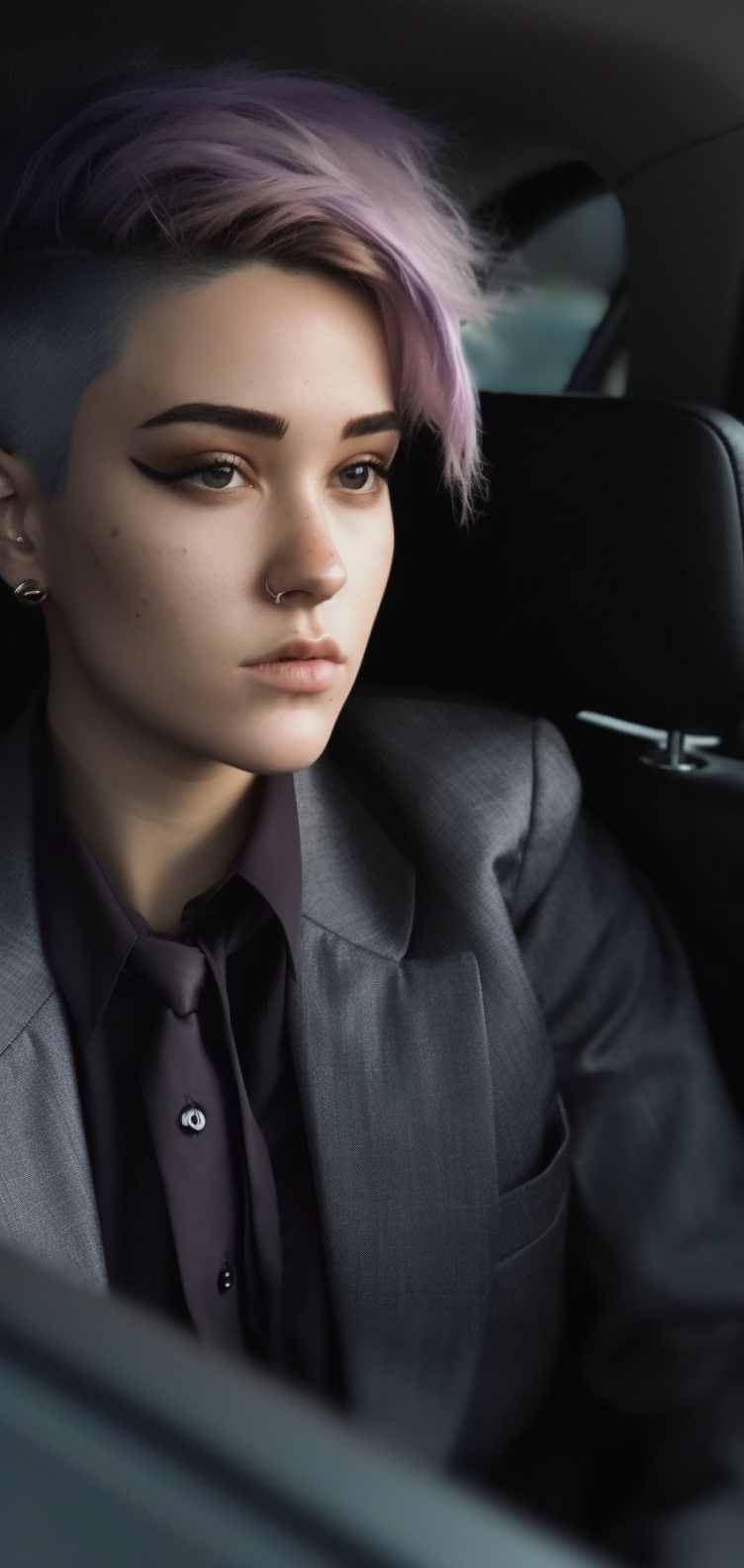 Jen_Palmer_woman_with_purple_hair_sitting_in_a_car_in_the_style_b756a971-1d7e-4972-8e86-46513ad1ca73.png