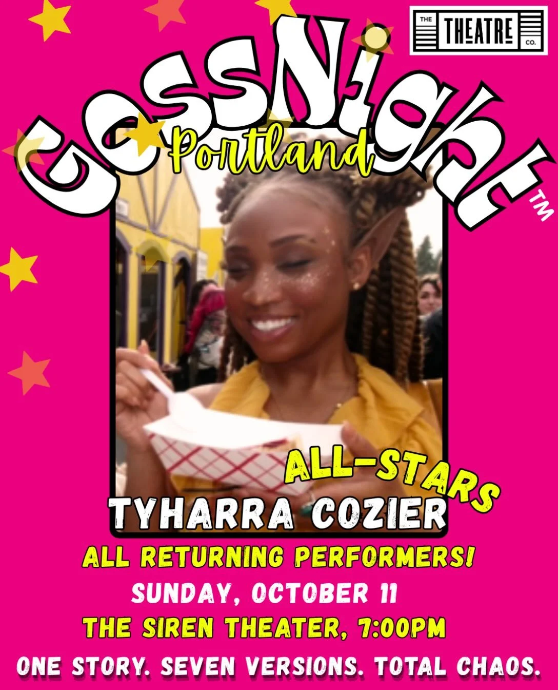 ⭐️ See this magical creature at our one year GossNight PORTLAND Anniversary: GossNight ALL-STARS @tyharra !! 
Come out and cheer what we get right and laugh at what goes wrong in this epic game of storytelling-telephone!
.
This show is gonna be wild 