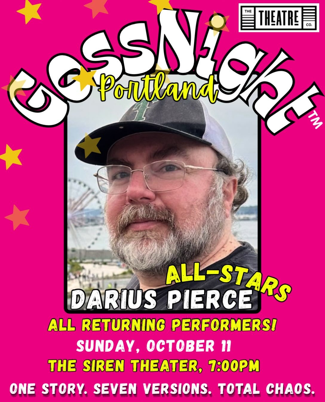 ⭐️ See you at our one year GossNight PORTLAND Anniversary: GossNight ALL-STARS @darius.e.pierce !! 
Come out and cheer what we get right and laugh at what goes wrong in this epic game of storytelling-telephone!
.
This show is gonna be wild with a cas