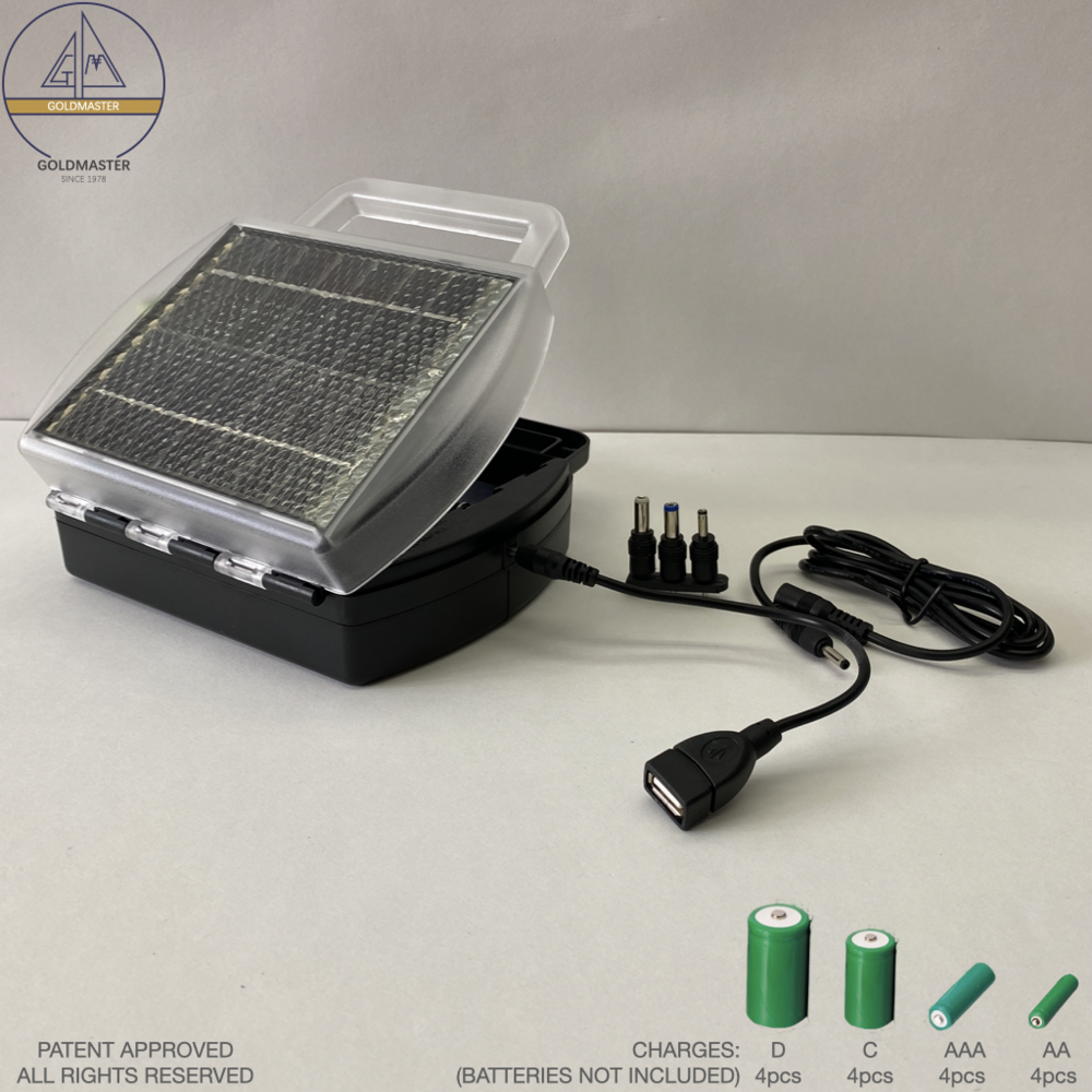 (Item ID: 907USB) Solar Portable USB Power Bank and Universal Battery  Charging Kit (4pcs AA/AAA/C/D) — Goldmaster & Ever Step Development Ltd