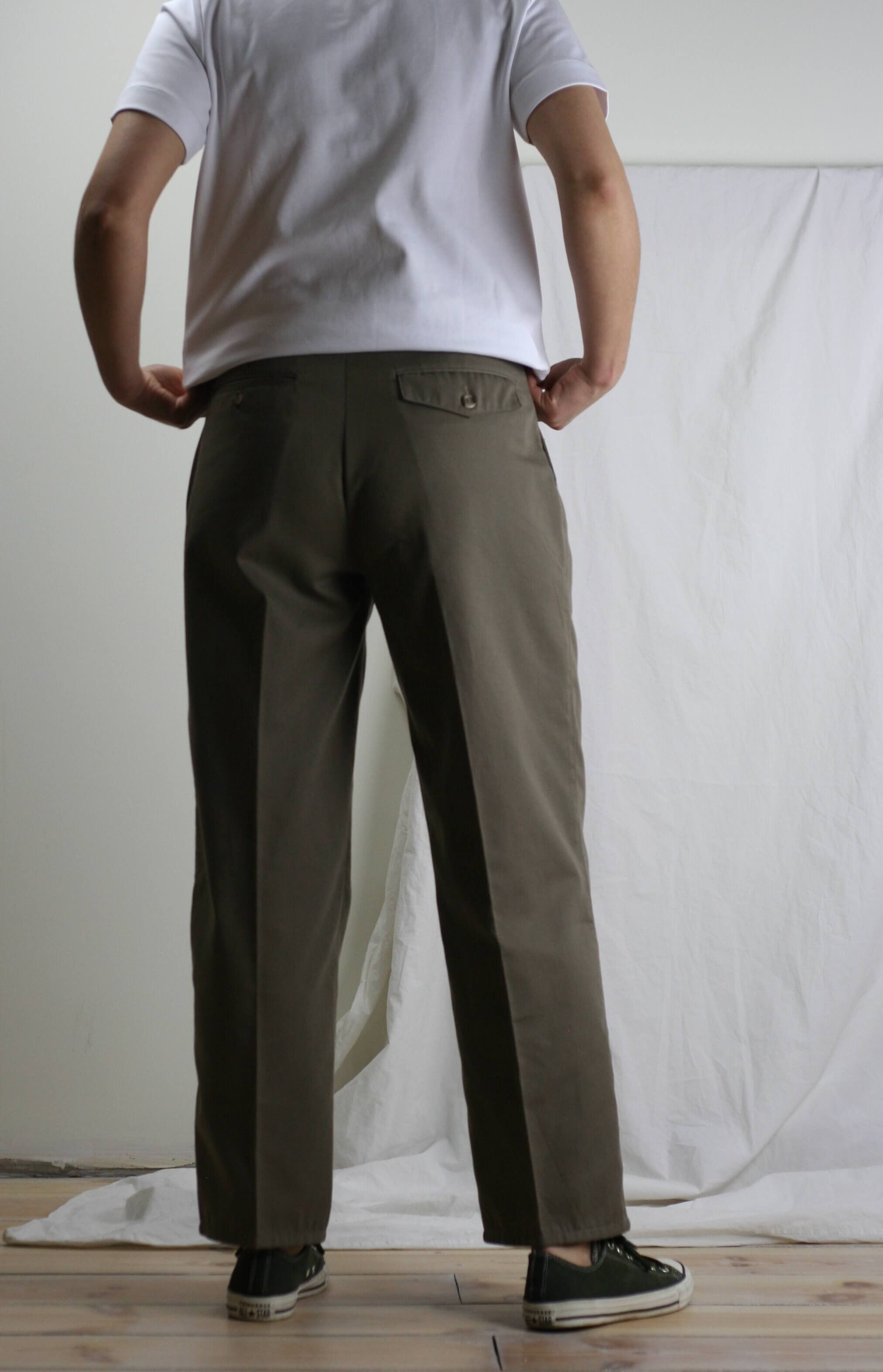 Double Pleated Cotton Trousers Olive  BENEVENTO