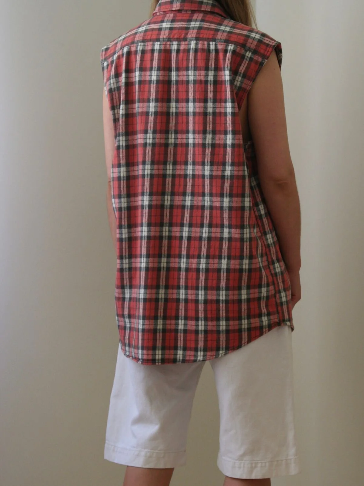 Red Plaid Sleeveless Shirt Unisex 