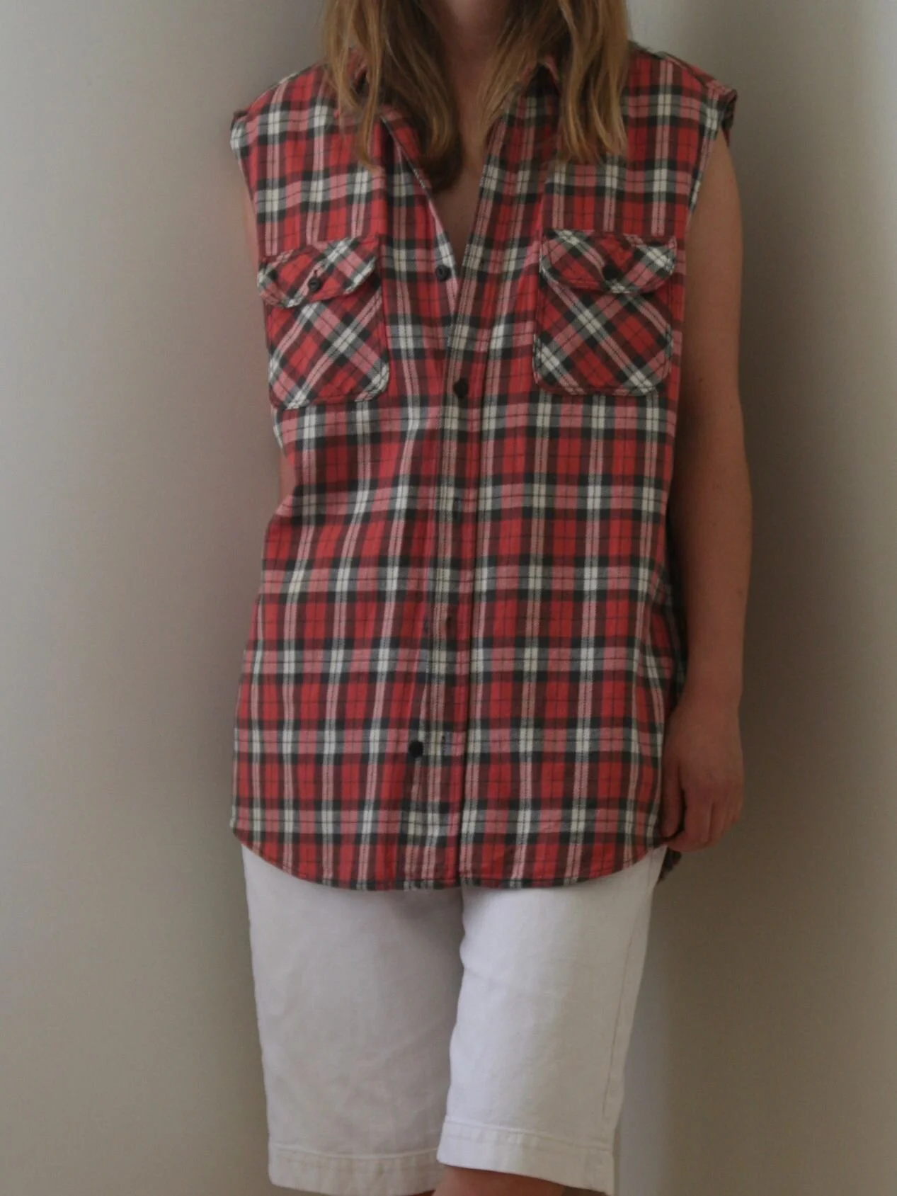 Red Plaid Sleeveless Shirt Unisex 