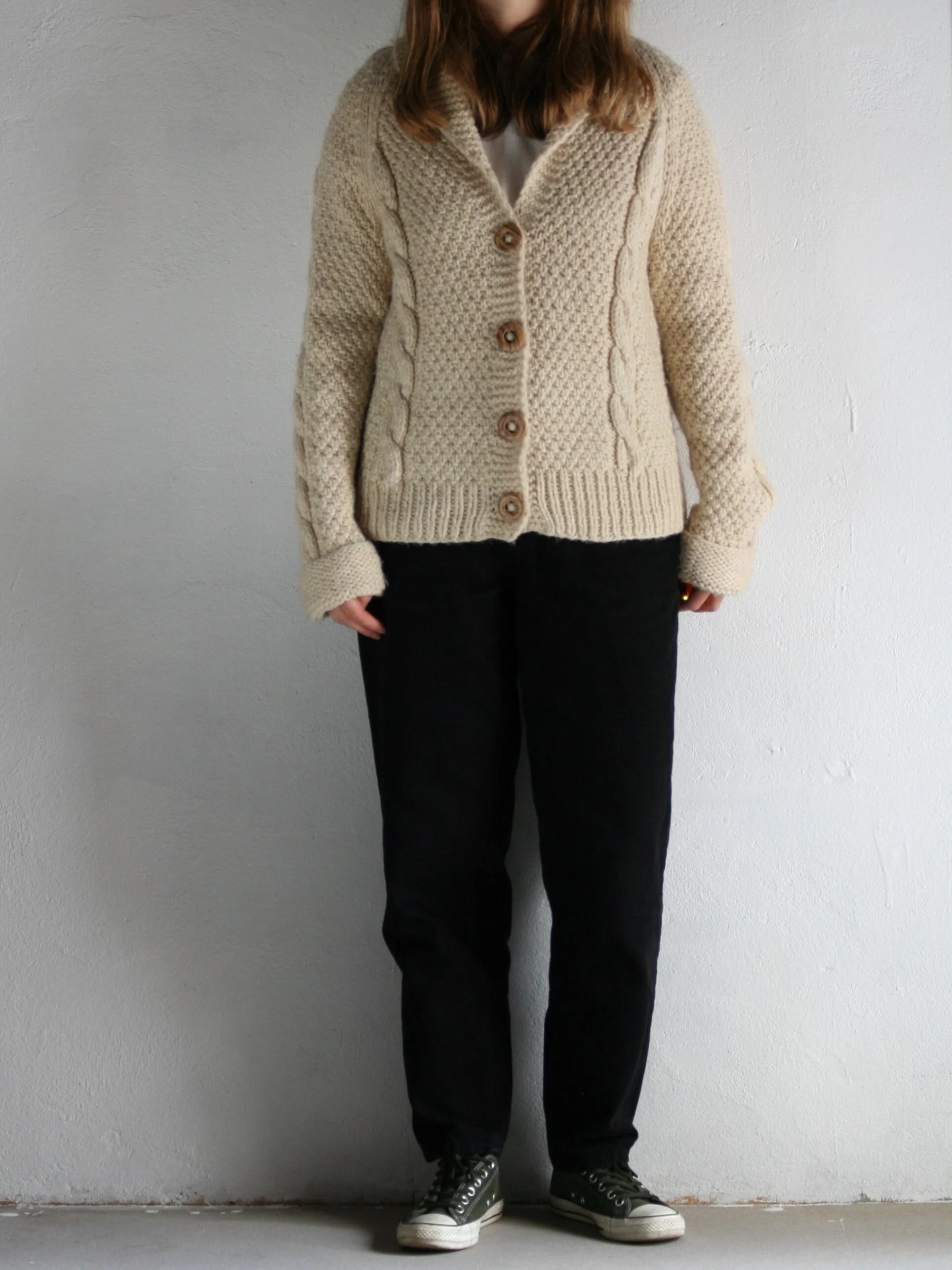 Vintage White Wool Cable Knit Cardigan 