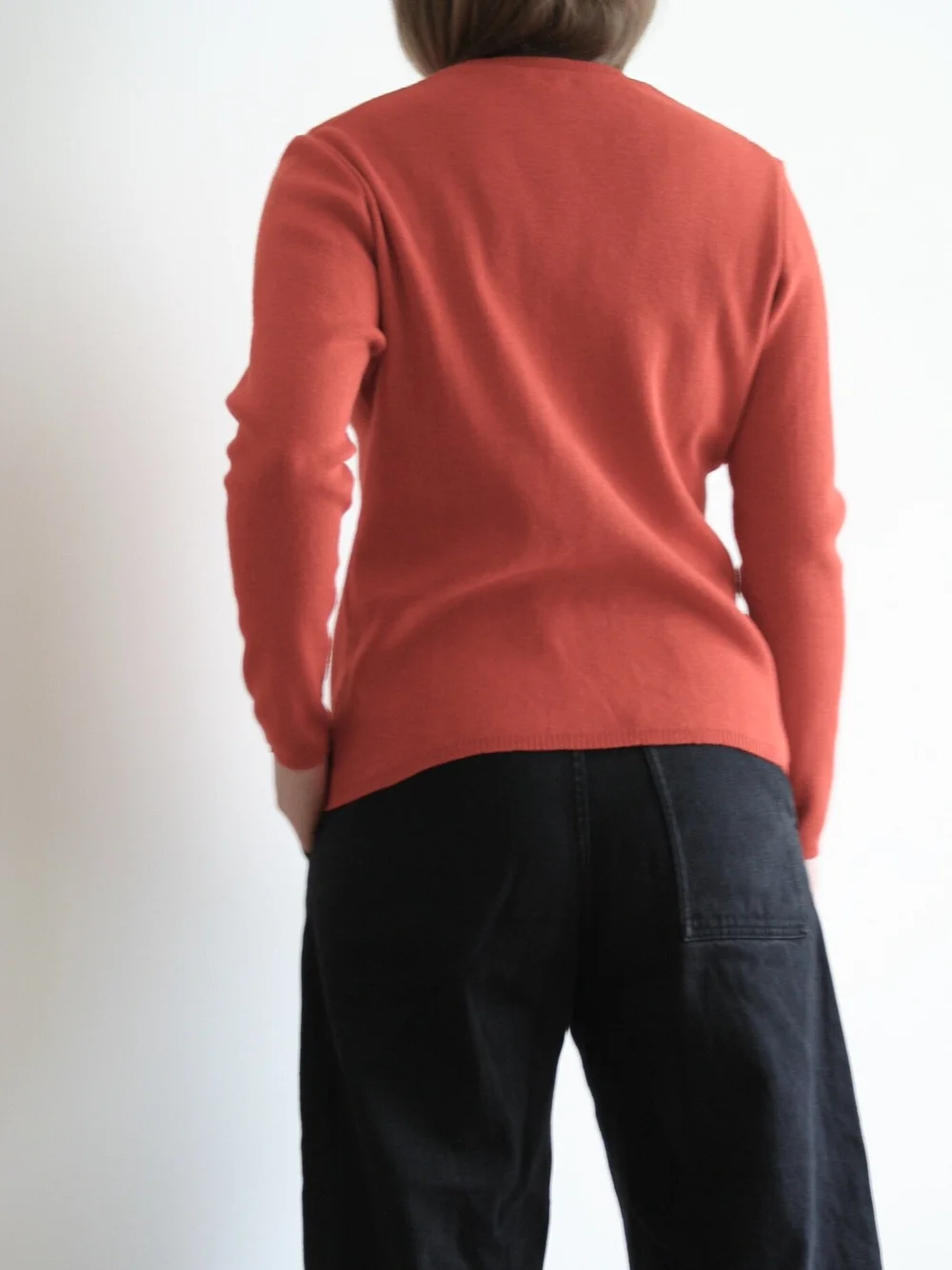 70s Orange Wool Crew Neck Cardigan Women — VETER VINTAGE