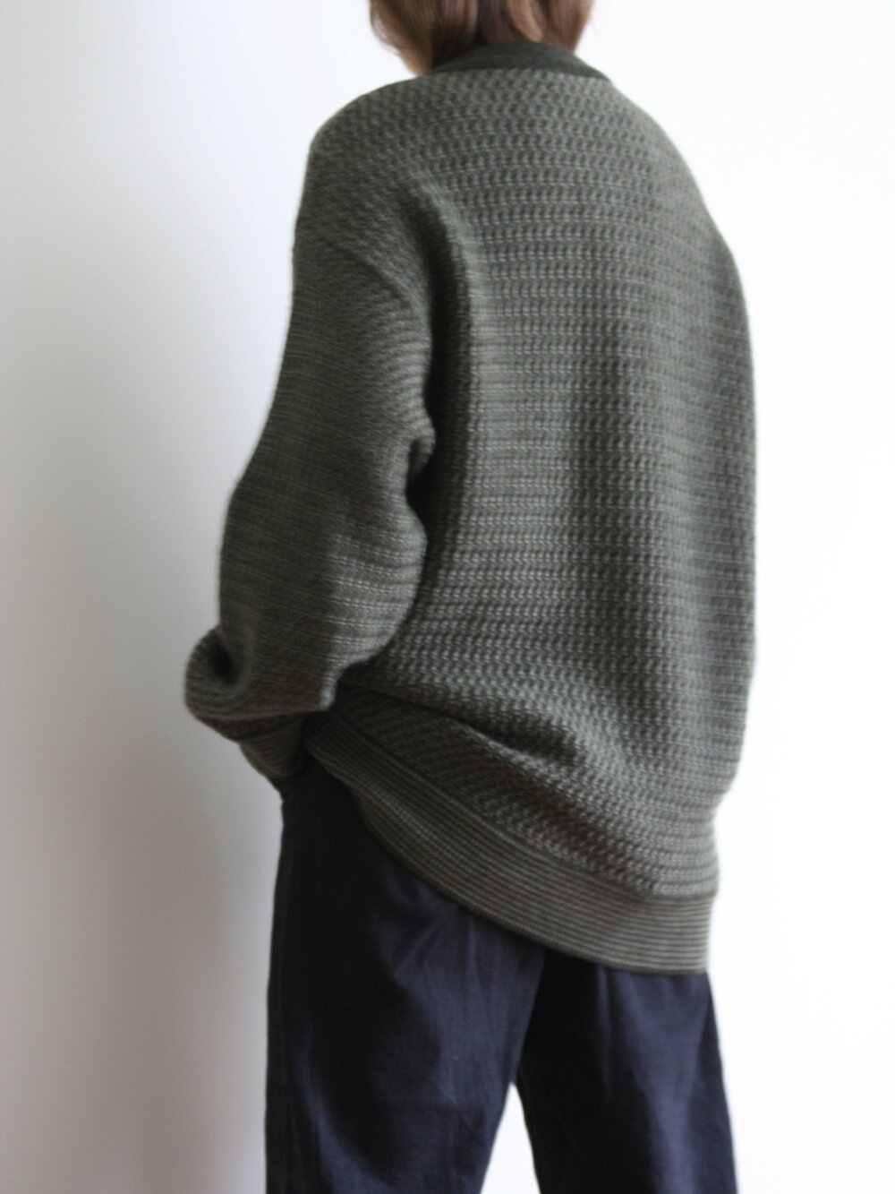 Oversized Green Wool Crew Neck Cardigan Jacket — VETER VINTAGE