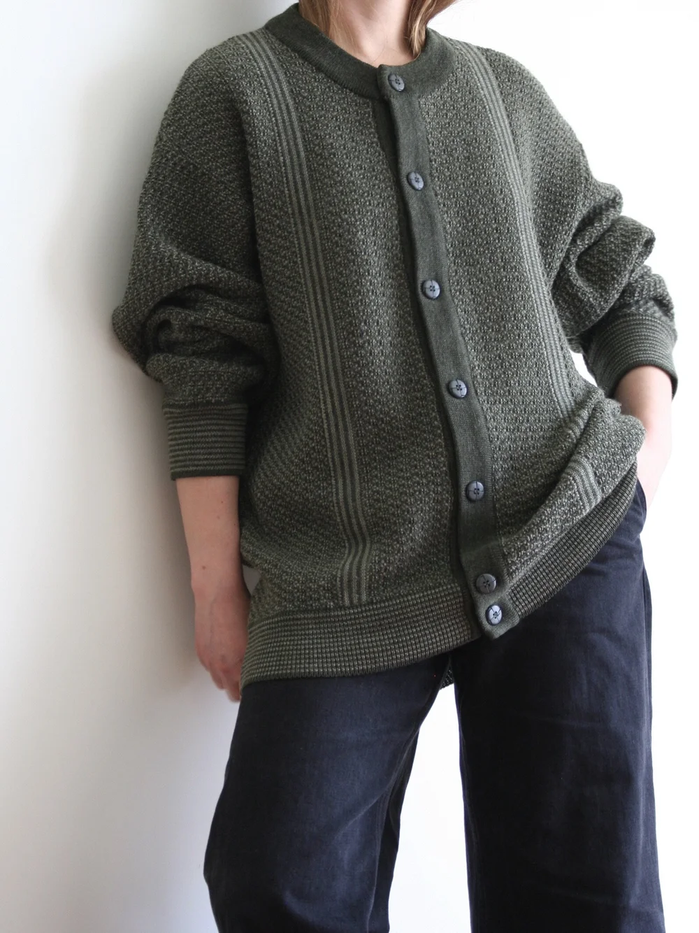 Oversized Green Wool Crew Neck Cardigan Jacket — VETER VINTAGE