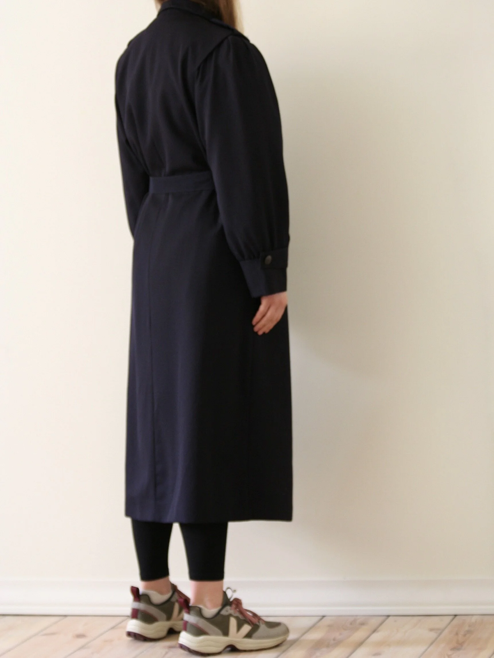 Vintage Navy Wool Maxi Trench Coat 