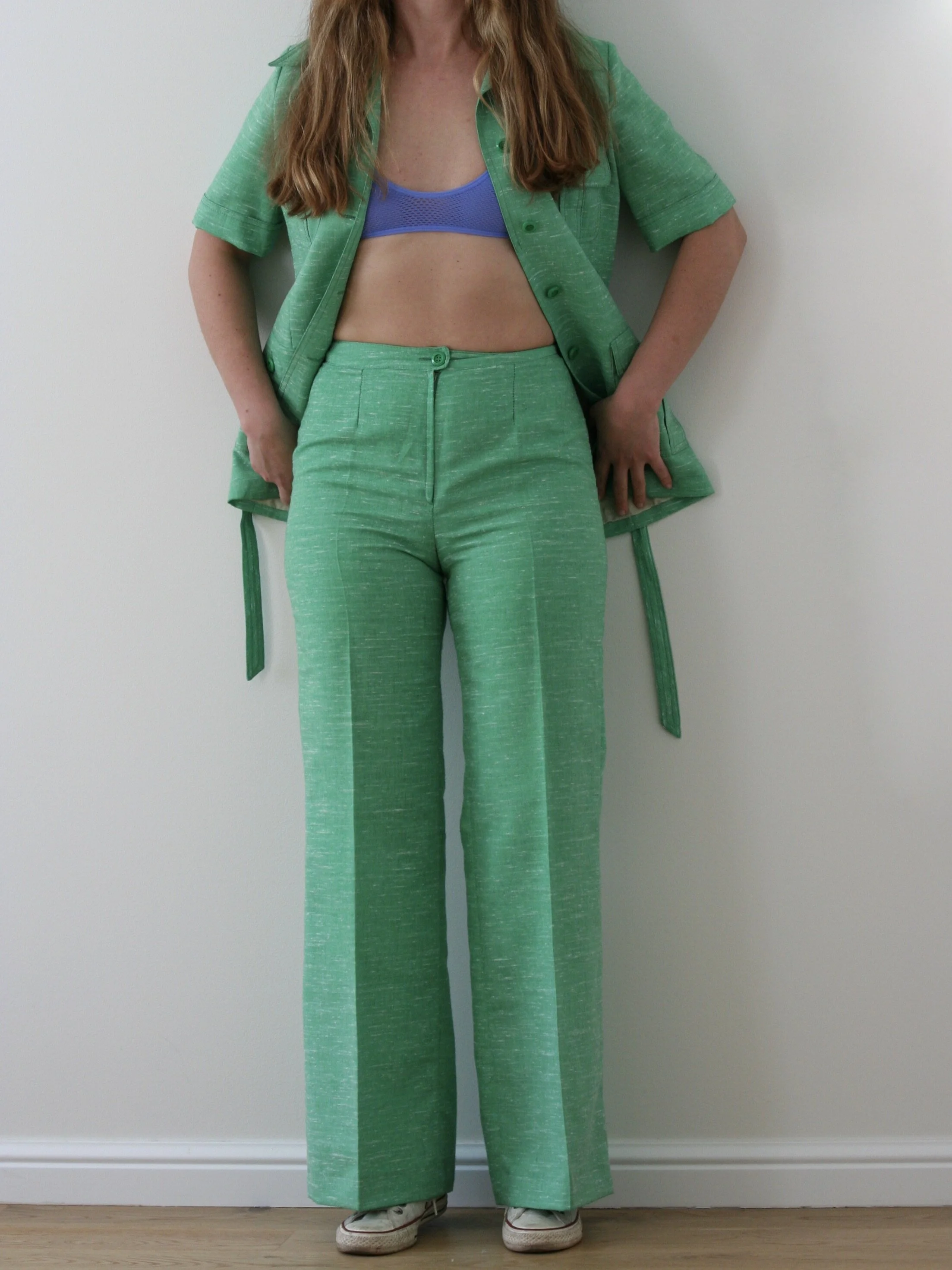 Vintage 70s Kelly Green Pants Suit for 
