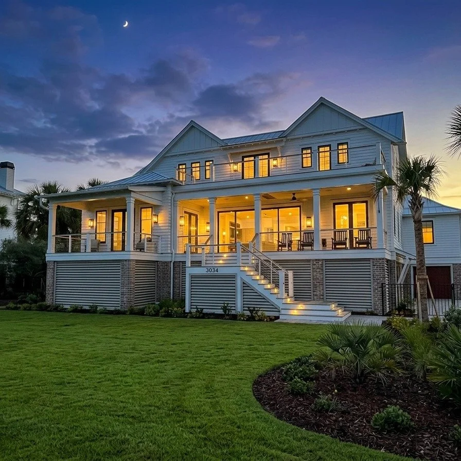 Sunset on Sullivan&rsquo;s Island. A completed home designed to feel relaxed, timeless, and made for Lowcountry living.

Architecture: @draftedarchitecture 
Builder: @stpierreconstruction 
Interiors: @amytrowmandesign 

#SullivansIsland
#CharlestonAr