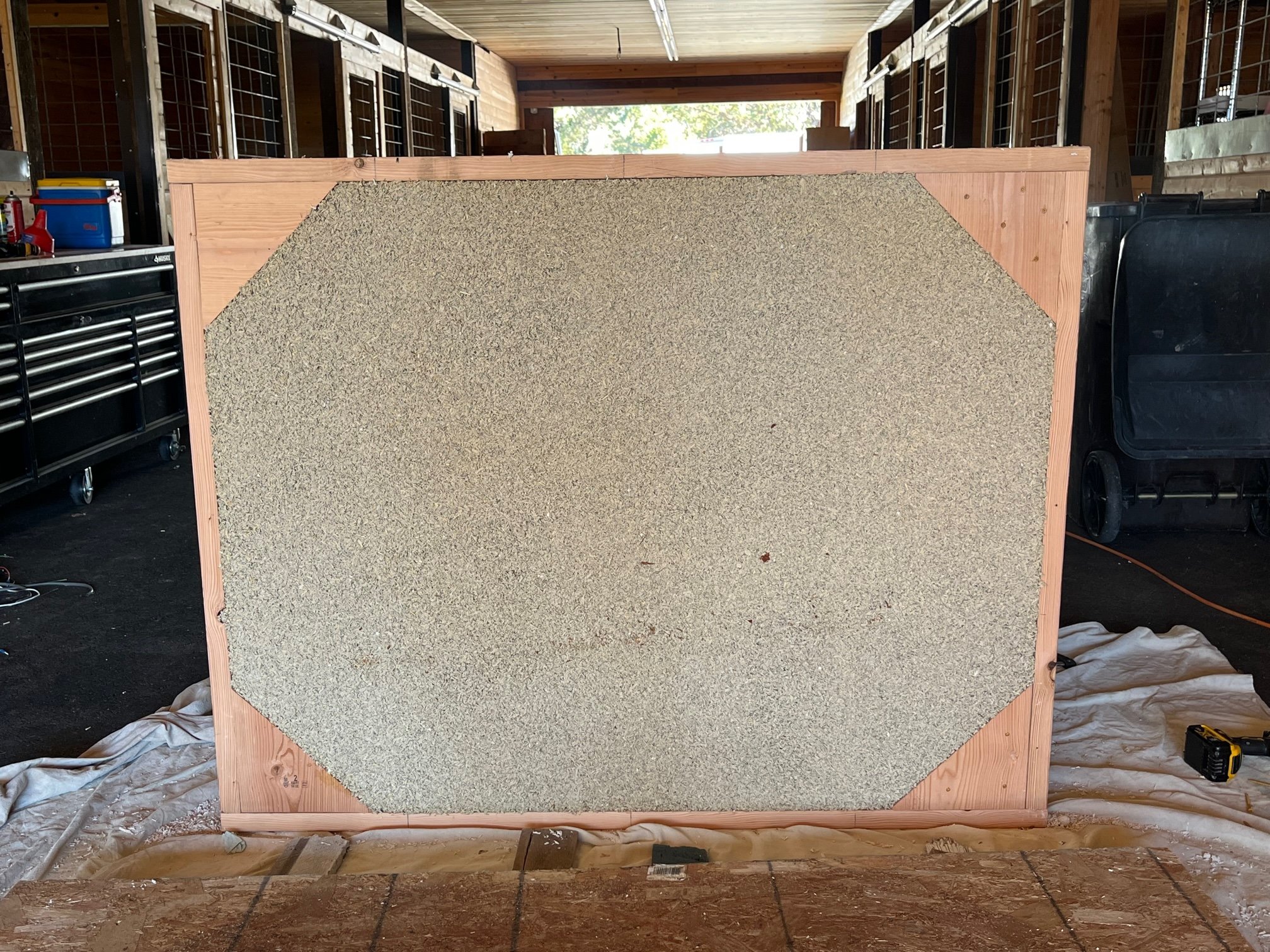Unexposed side of hemp-lime wall assembly
