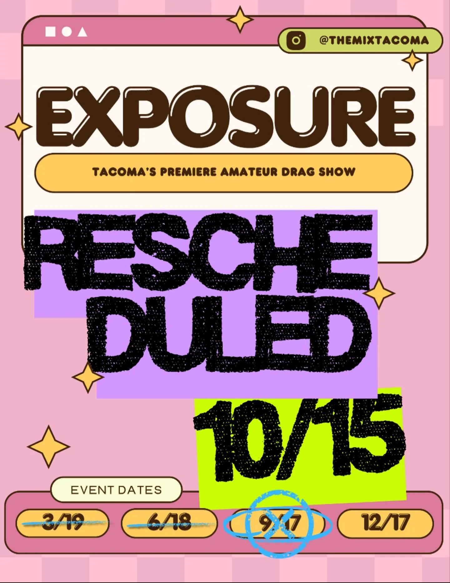 💋Hey, babes! 🪩
EXPOSURE is shifting gears &mdash; our next show will be on WEDNESDAY 10/15!
Stay tuned in because the theme lo be revealed this Friday&hellip; and trust us its going to be killer😉👻

🕷️ Performers: we are still casting! DM us if y