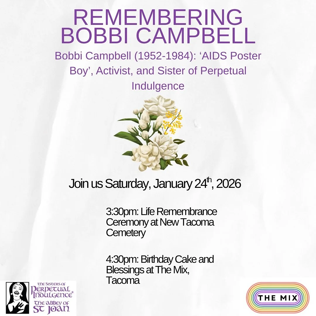 ✨ Join us next Saturday, January 24th ✨

We&rsquo;re teaming up with the Sisters of Perpetual Indulgence to remember and honor local gay icon Bobbi Campbell 🕊️💖

Spend part of the day with the Sisters at Bobbi&rsquo;s grave, or meet us straight at 