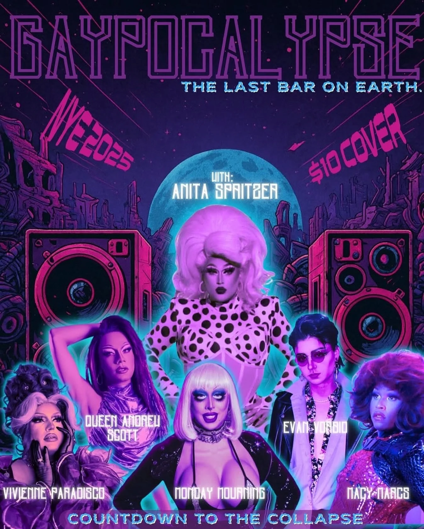 🚨 REMINDER 🚨
The world is ending and we&rsquo;re getting GAY about it.
💥 Gaypocalypse NYE 💥
Neon chaos, apocalyptic glam, DRAG, karaoke, dancing &amp; drinks till midnight hits.
If this is the end, we&rsquo;re going out sparkly. 💅✨
$10 Cover at 
