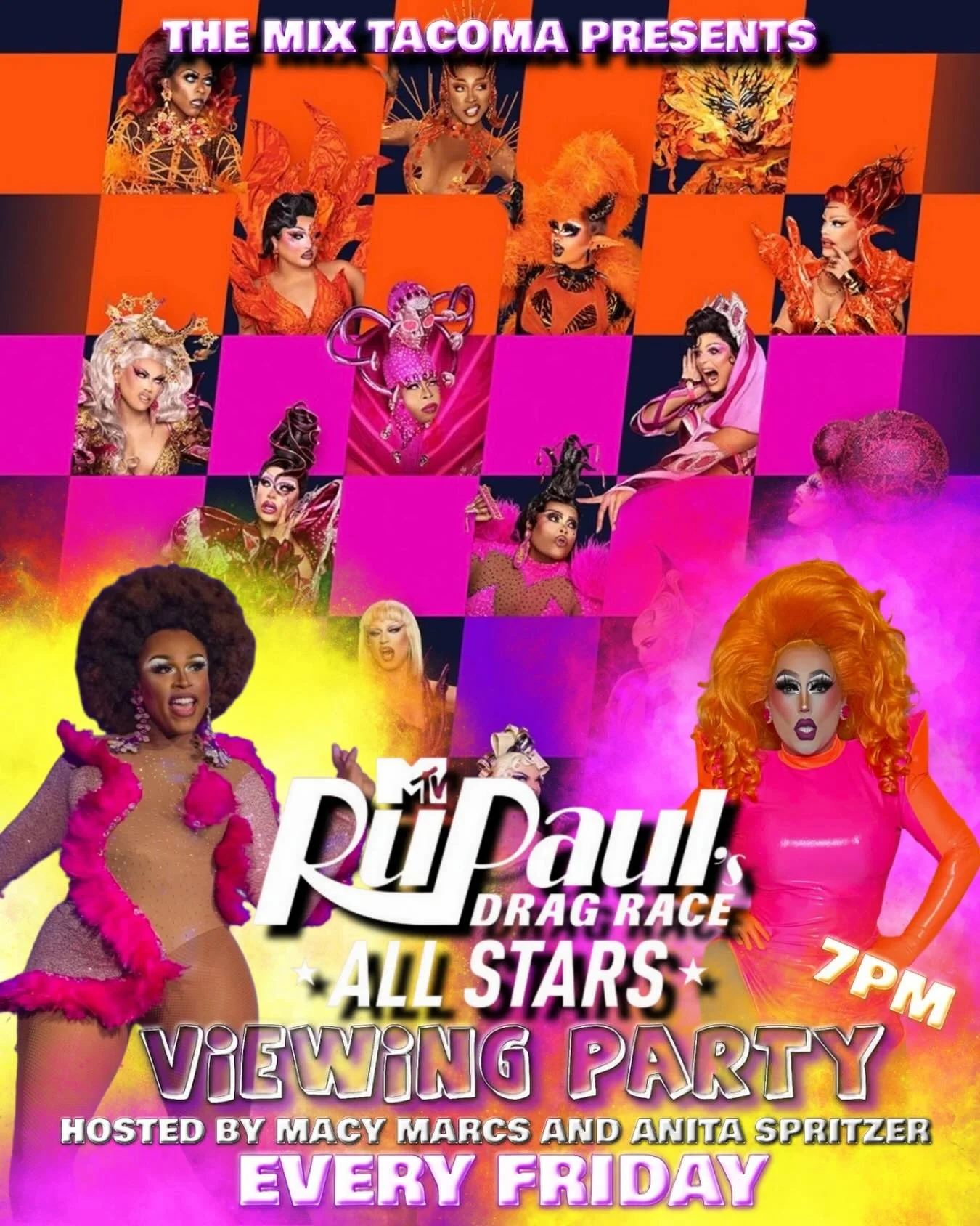 Start your engines AGAIN, Tacoma! RUPAUL&rsquo;S DRAG RACE ALL STARS SEASON 11! Our Viewing Party is BACK! Come catch us every Friday at 7PM with your hosts Macy Marcs and Anita Spritzer! Drink Specials, Silly Games and DRAG DRAG DRAG! 
.
SEE YOU THE