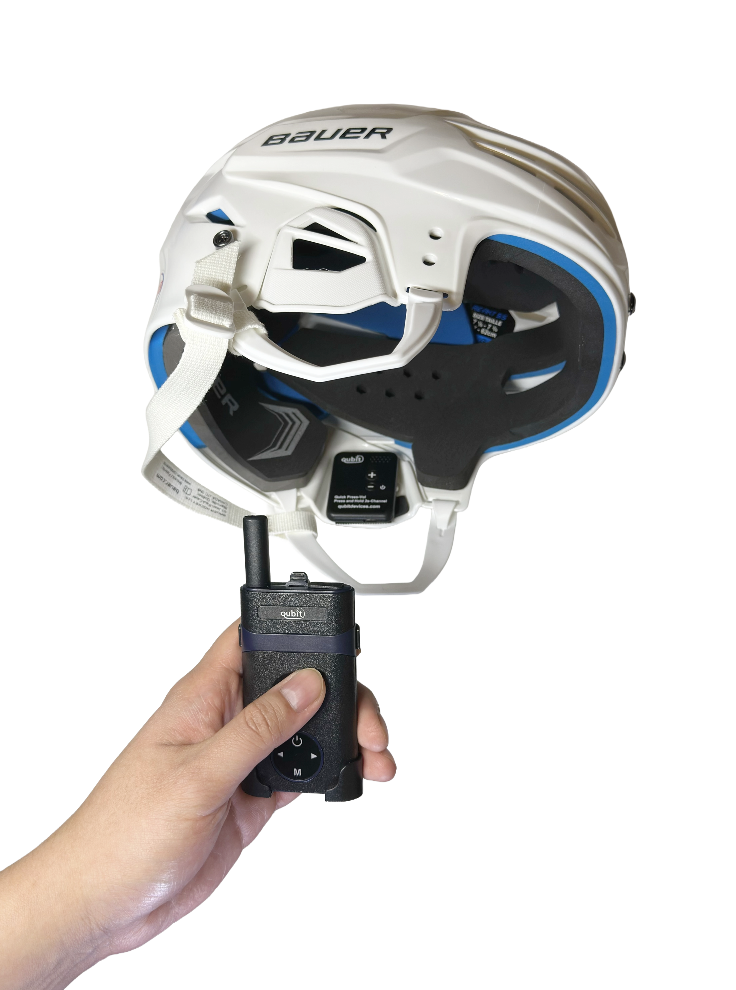 Hockey Helmet Microphone for Coach to Player Radio Communication. Coach handheld device transmitter player helmet mic receiver