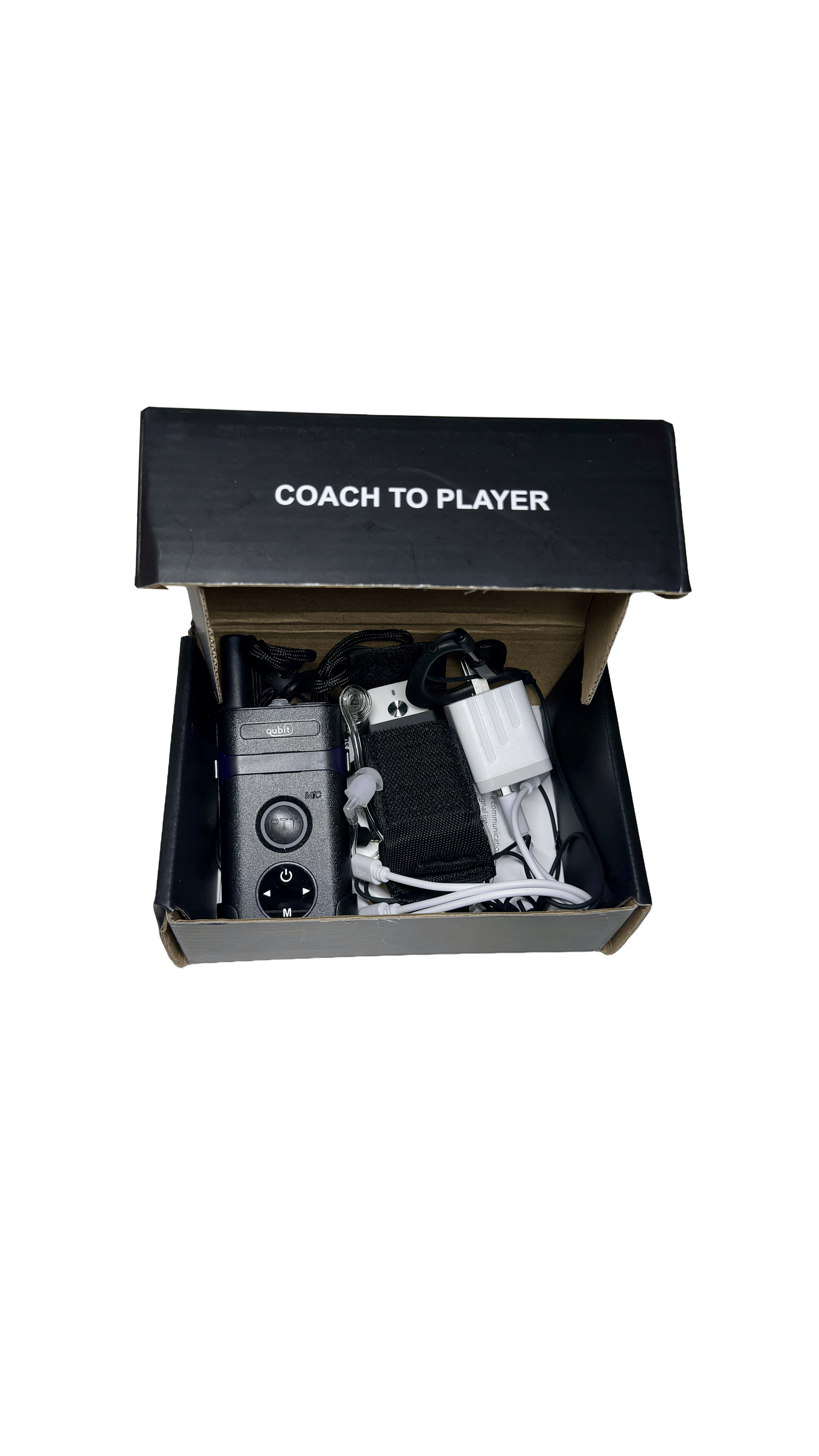 Qubit coach to catcher communication, one way communication, baseball, softball. Earpiece electronic pitch calling system. Pitchcom, Pitchcomm, catcher headset