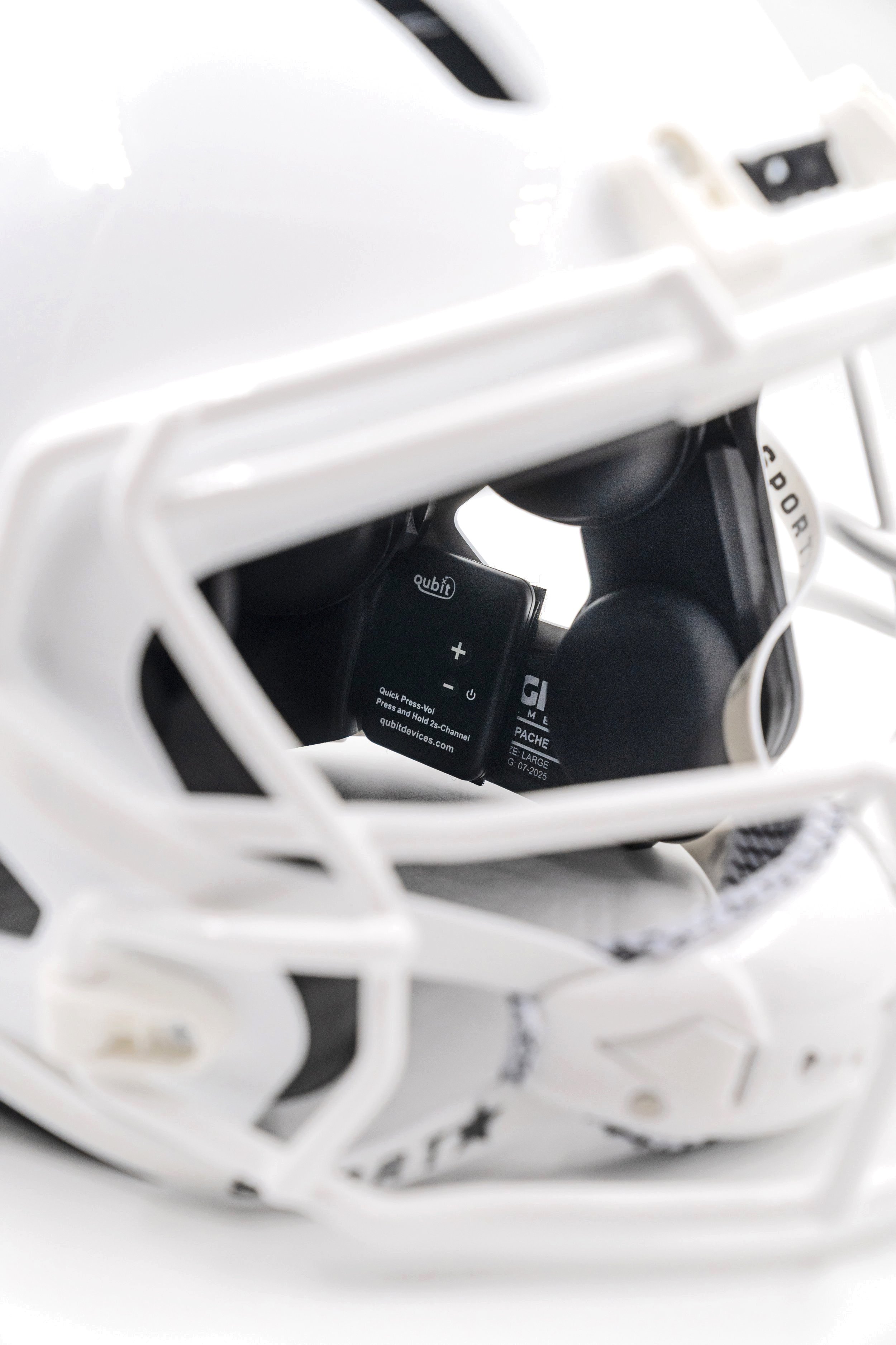 Qubit c2p coach to player communication football helmet devices. Q2 player radio receiver helmet mic kit speaker. Coach to quarterback communication. NFL style helmet comms GSC CoachComm LIGHT helmet
