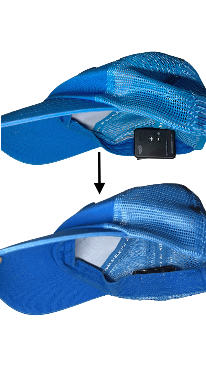 Qubit coach to pitcher coach to catcher one way communication, baseball softball. Earpiece electronic pitch calling system. Pitchcom pitcher hat, Pitchcomm, coach to pitcher comm