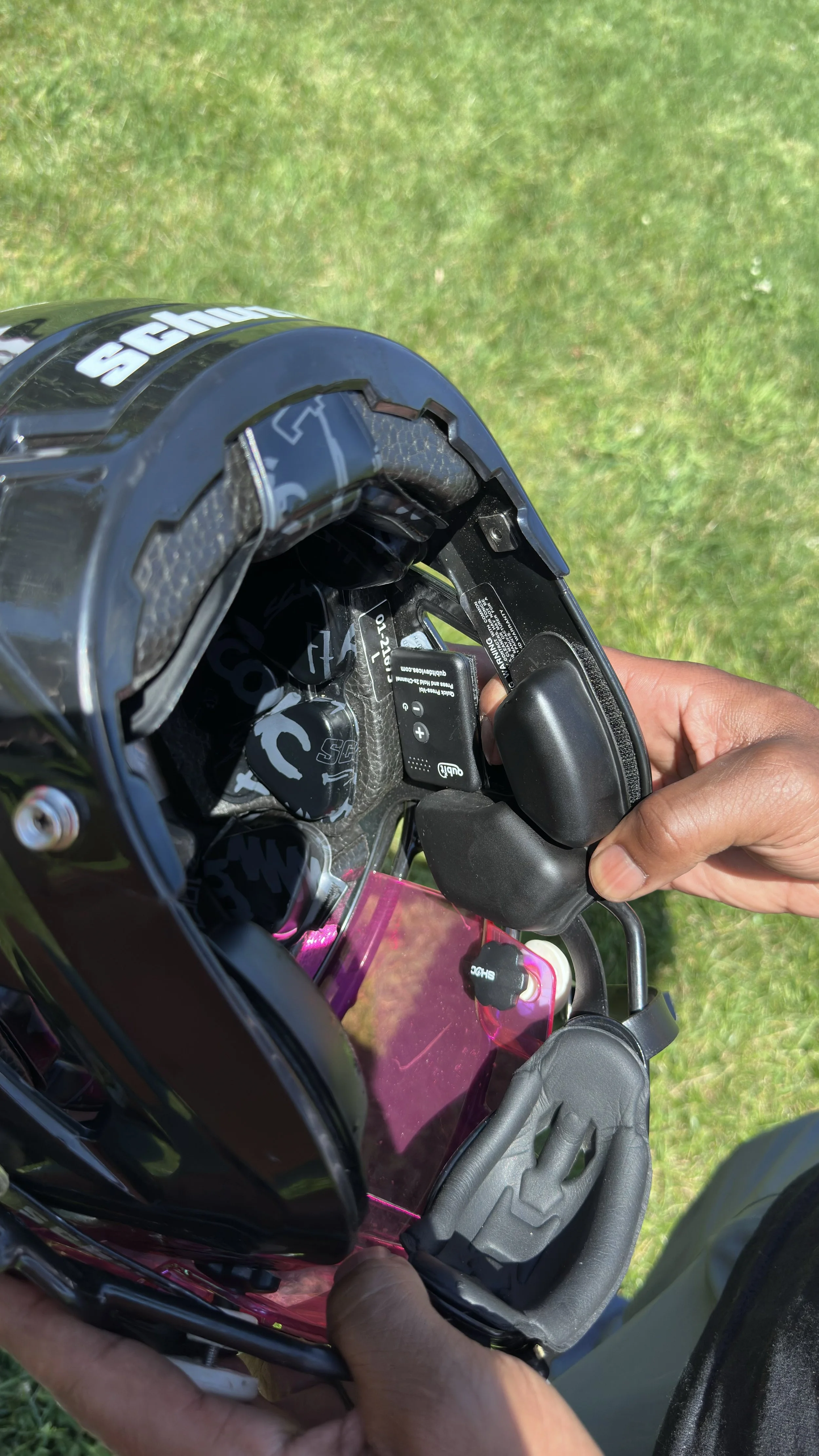 Qubit c2p coach to player communication football helmet devices. Helmet receiver and mic kit. Coach to quarterback communication. Football helmet speaker.