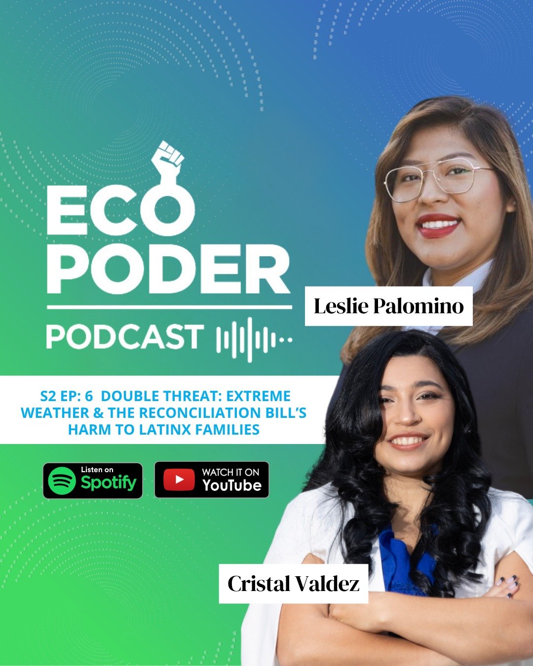 Georgia, we got you 🌪️🌱✊🏽

In our latest #EcoPoder episode, we&rsquo;re joined by two fierce leaders from @poderlatinx GA: Cristal and Leslie. Together, we break down:

📣 What&rsquo;s at stake in the GA PSC election
🏥 How the reconciliation bill