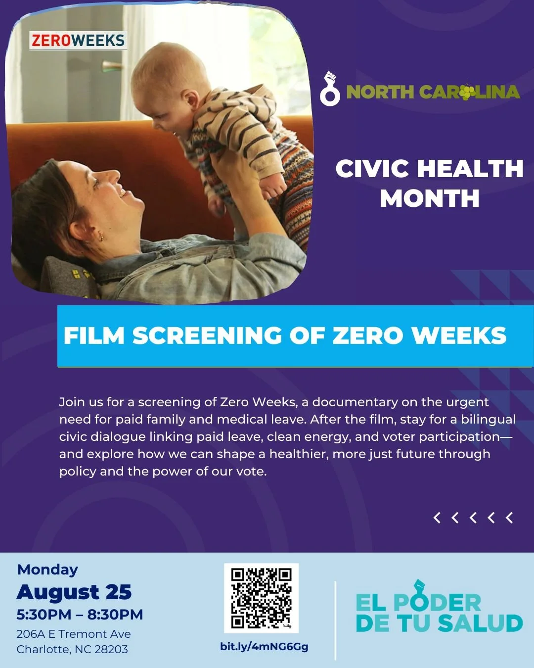 📽️ Join us in Charlotte for a special screening of Zero Weeks this Monday, August 25!
We&rsquo;ll dive into the urgent need for paid family and medical leave and connect the dots between health, clean energy, and voter participation. 

🔗 RSVP here/