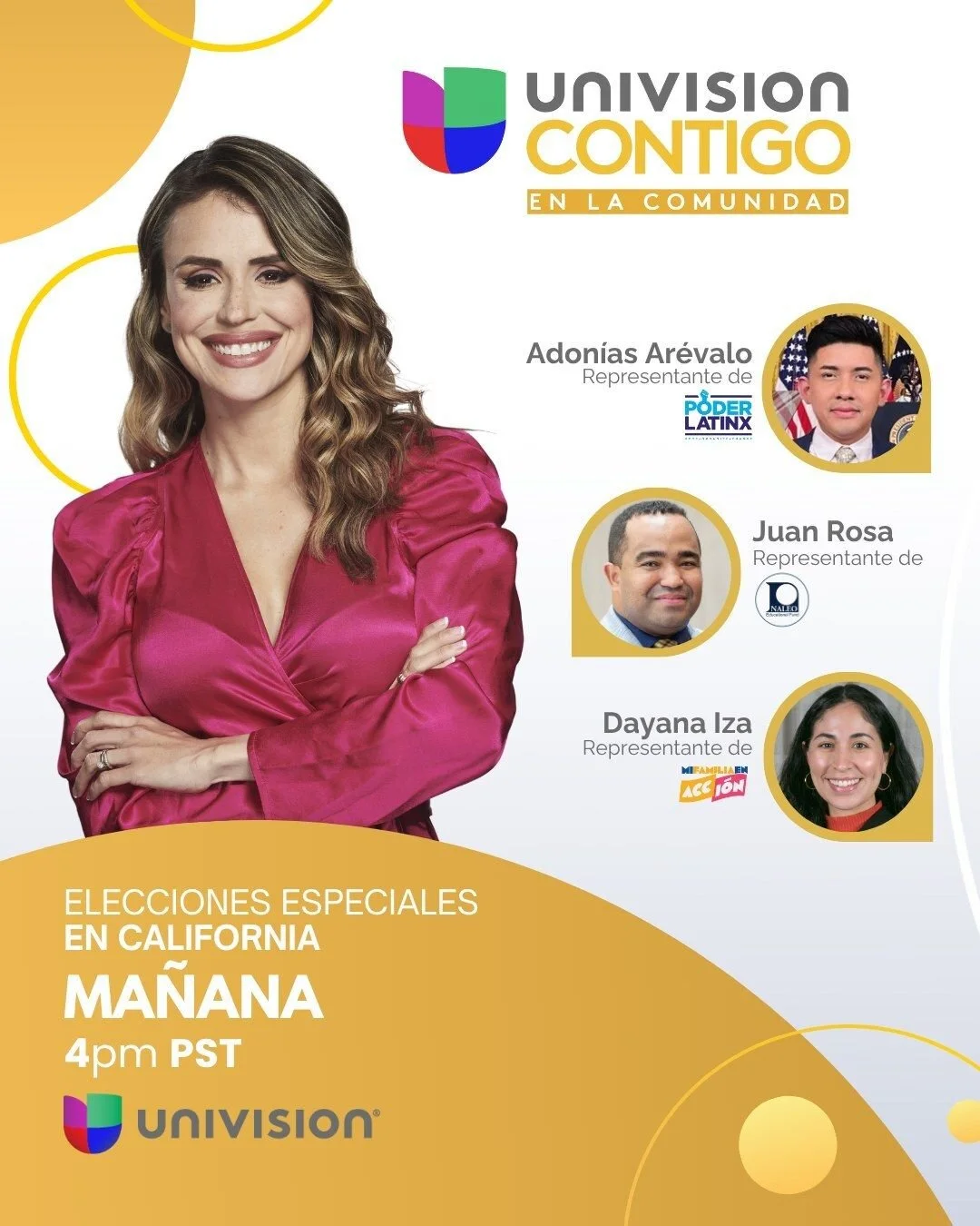 &iexcl;Ma&ntilde;ana es el gran d&iacute;a! 🙌✨No te pierdas Univision Contigo En La Comunidad: Elecciones Especiales en California, un programa especial conducido por Carolina Sarassa con invitados de NALEO, Poder LatinX y Mi Familia en Acci&oacute;