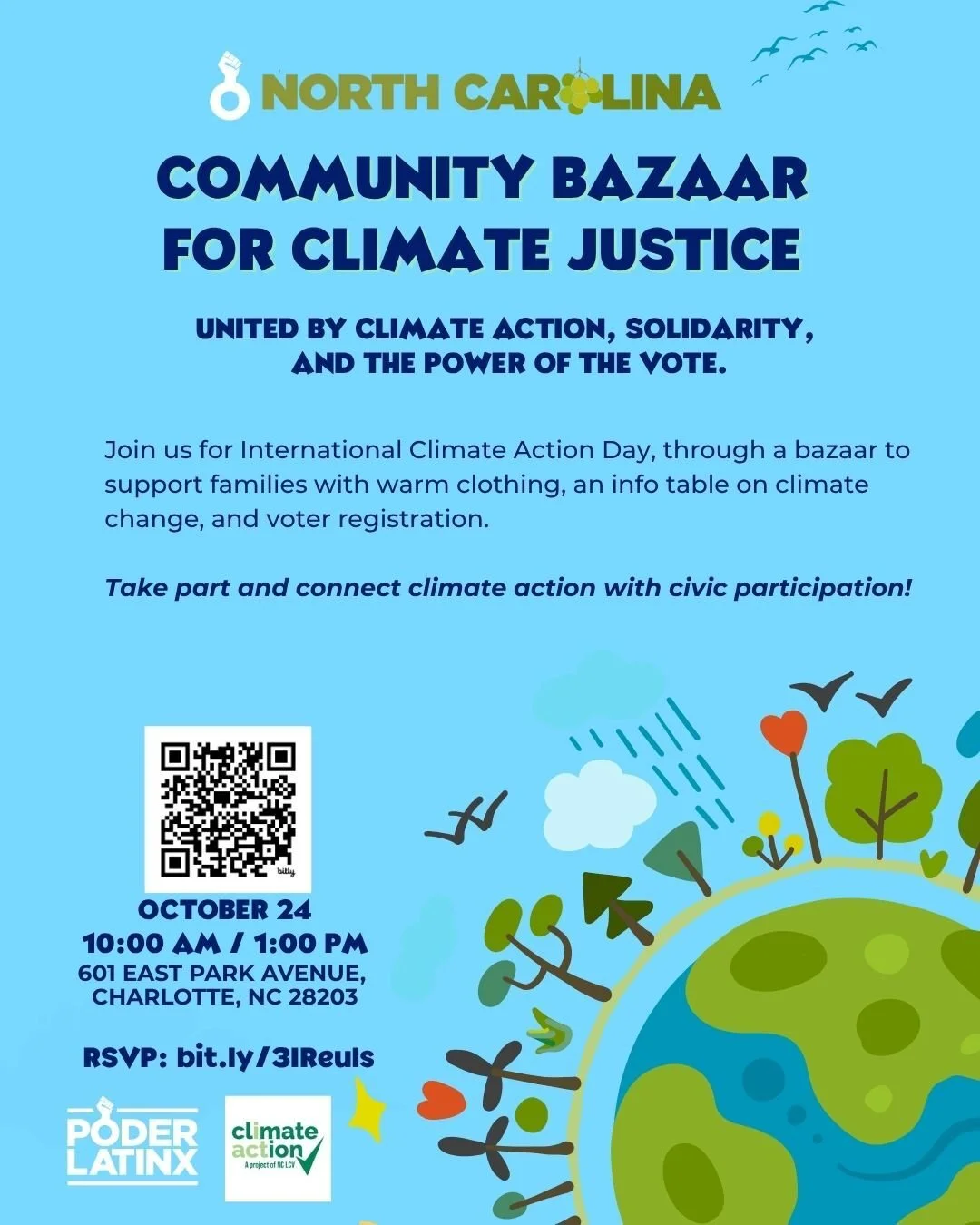 🌎 Join us for International Climate Action Day!
Support families with warm clothing, learn about climate change, and register to vote &mdash; all in one community event.
Let&rsquo;s connect climate action with civic participation! ♻️
RSVP: bit.ly/3I