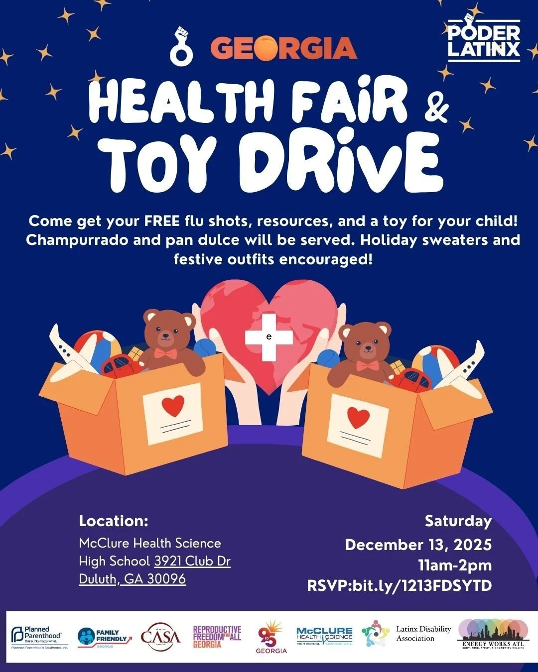 Our health matters, it allows us to care for our families, pursue our dreams, and show up for our community. This holiday season, join us for a Feria de Salud and Toy Drive to support the well-being of our community. This free health fair will connec