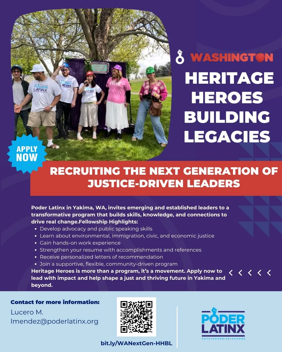 ✨ Building power. Building leaders. Building legacies. ✨

Poder Latinx is recruiting justice-driven leaders for the 2026 Heritage Heroes: Building Legacies Fellowship in Yakima, WA: flexible and community-rooted.

✨ Construyendo poder. Formando l&iac