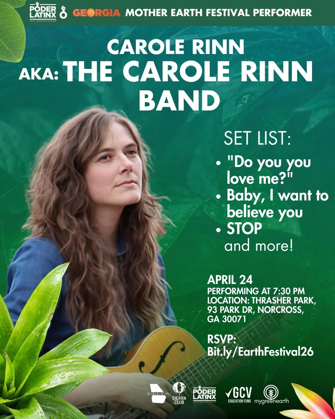 Presented by Poder Latinx and in partnership with GALEO, Sierra Club, and Georgia Conservation Voters Ed Fund. 

We are honoring Earth Month through a vibrant celebration of culture, education, and community! All while listening to a dynamic lineup o