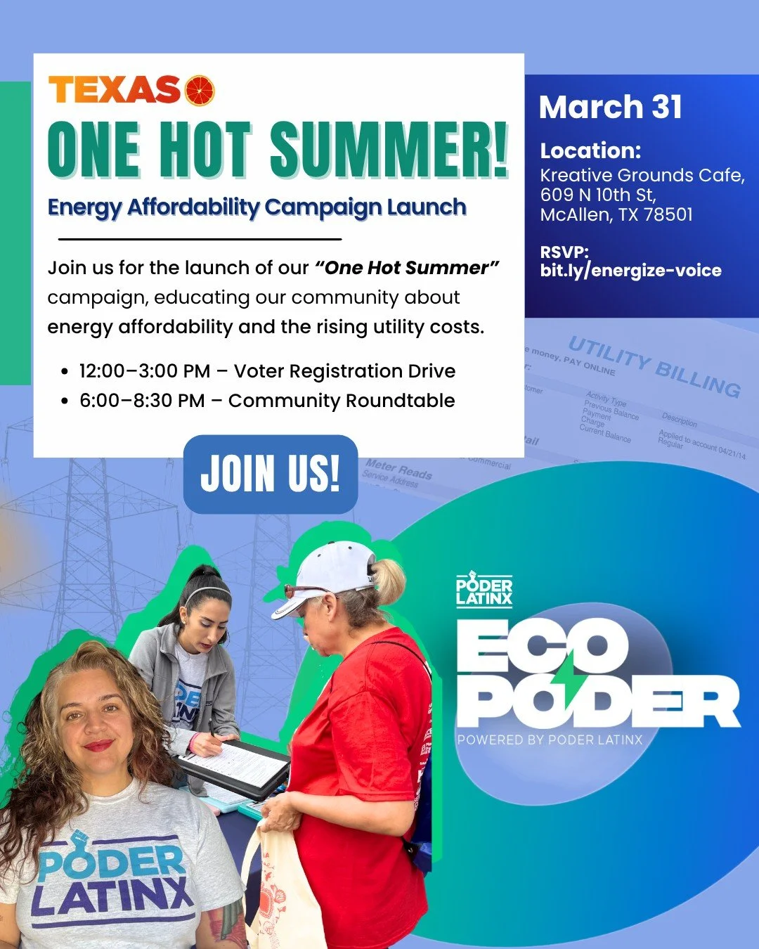 ⚡️ Texas, it&rsquo;s time to power up. Join us for the launch of the One Hot Summer Campaign 🔥 🗣️ Energizing Our Voices: Workers, Utility Bills &amp; Civic Power! A conversation on workers, rising energy costs, and civic power plus voter registrati