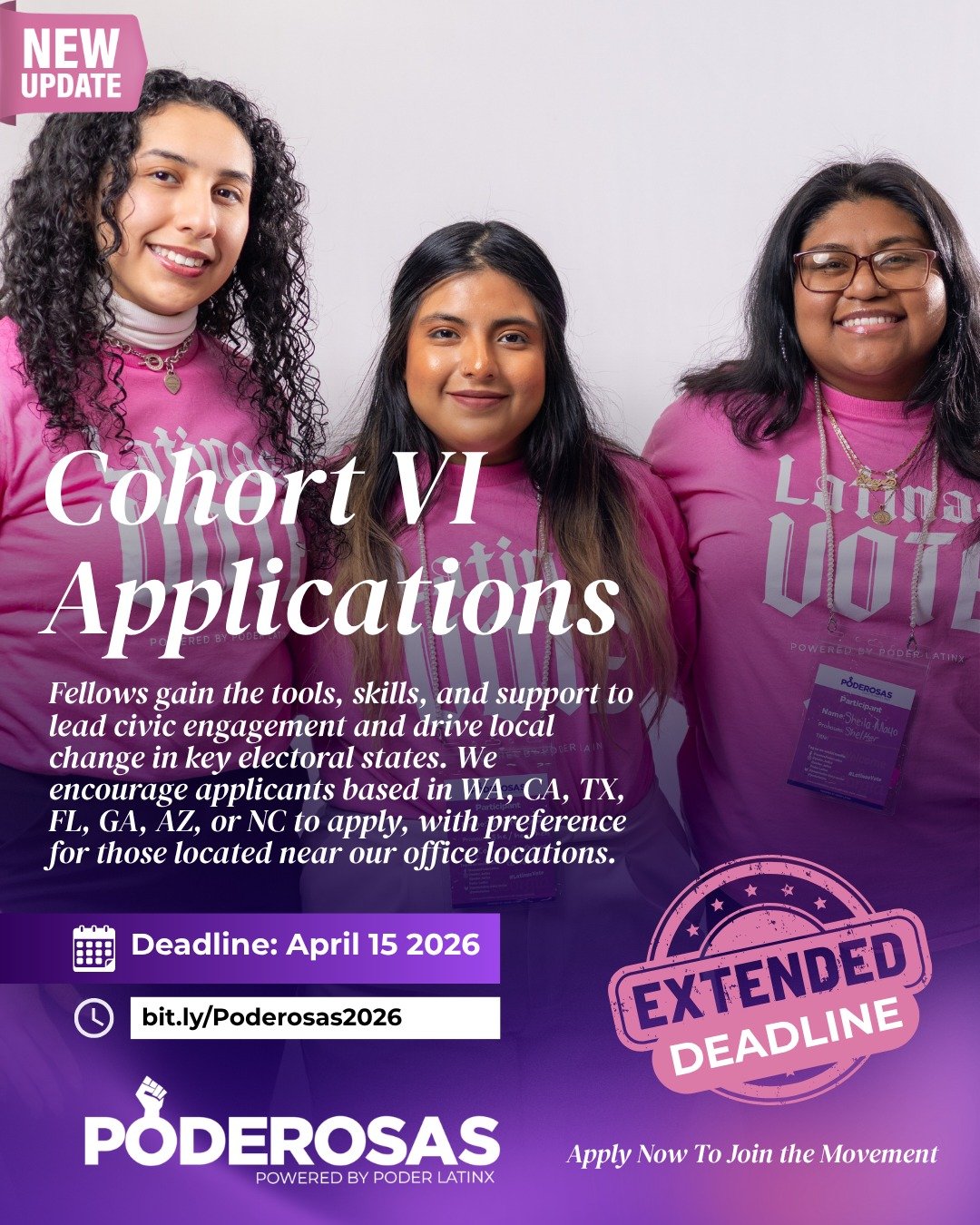 🚨 Deadline Extended: April 15, 2026! 🚨

Are you passionate about environmental justice? 🌎 Ready to lead? ✨💪 There is still time to apply to the Poderosas Fellowship, where we&rsquo;re building the next generation of Latina civic leaders across ke