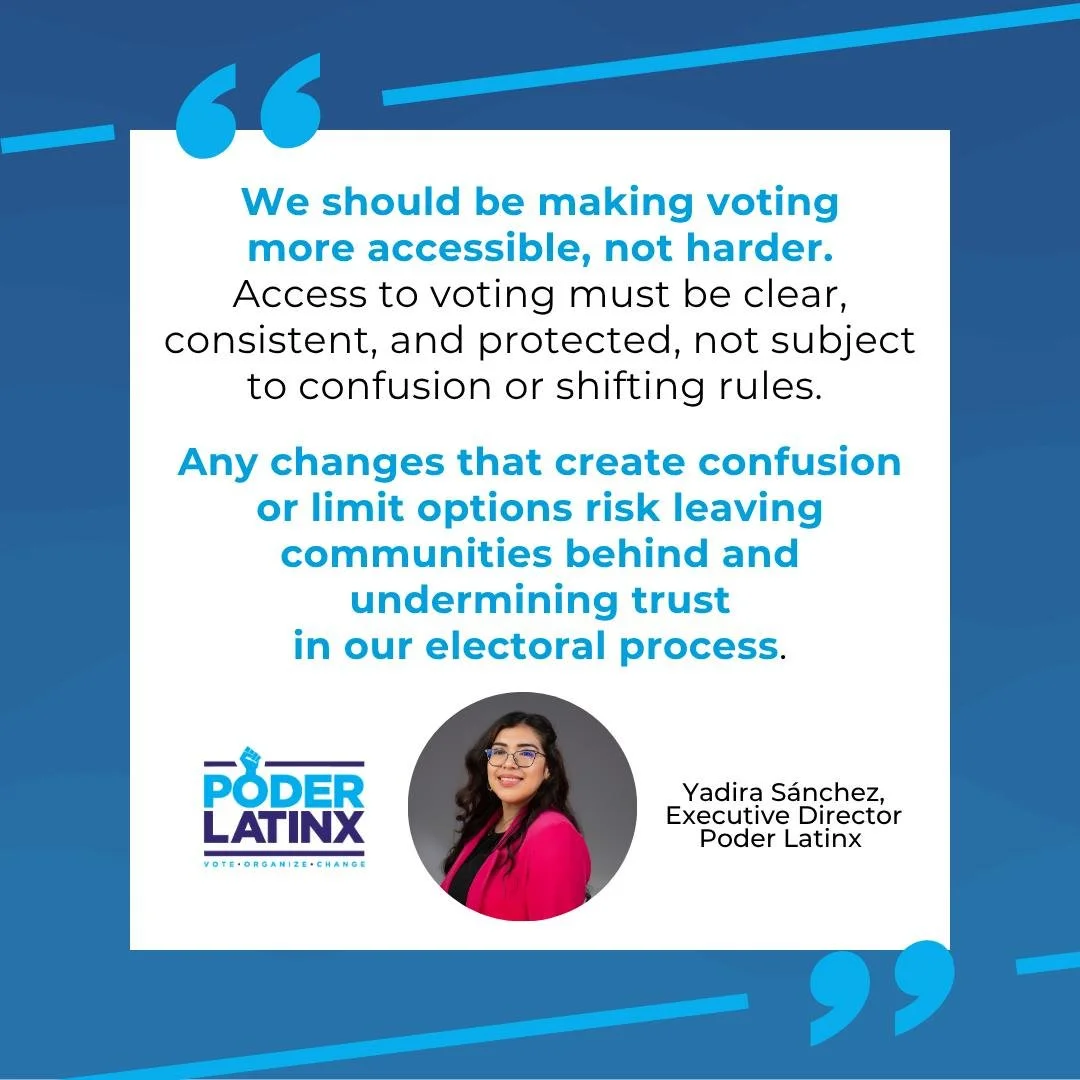 Voting should be easier&mdash;not harder. 🗳️ Clear rules. Fair access. No confusion.  Our democracy depends on it.  Read more 👉 https://bit.ly/4s7eBd4
~
Votar debe ser m&aacute;s f&aacute;cil, no m&aacute;s dif&iacute;cil. 🗳️ Reglas claras. Acceso