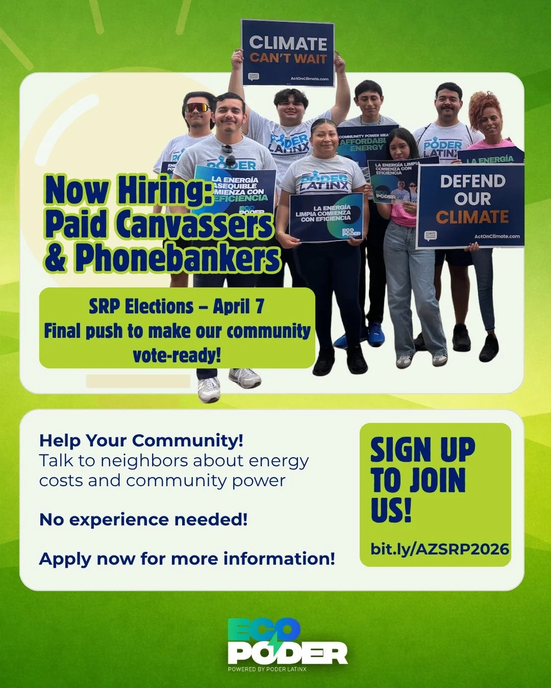 🚨 SRP Elections: April 7, 2026 🚨
This weekend, step up and make a difference in your community! Talk to neighbors about energy costs and community power 💡

💼 Paid | 📚 No experience needed

Apply now: bit.ly/AZSRP2026

Tag someone in Arizona who 