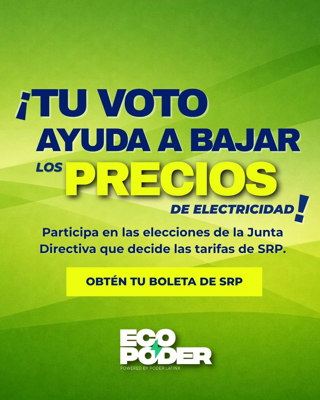 &iquest;Qui&eacute;n decide tus tarifas de electricidad? Haz que tu voz cuente este 7 de abril en las elecciones de SRP. M&aacute;s informaci&oacute;n: www.poderlatinx.org/srpspanish

🗳 D&iacute;a de Elecci&oacute;n: 7 de abril (6am&ndash;7pm MT)
📞